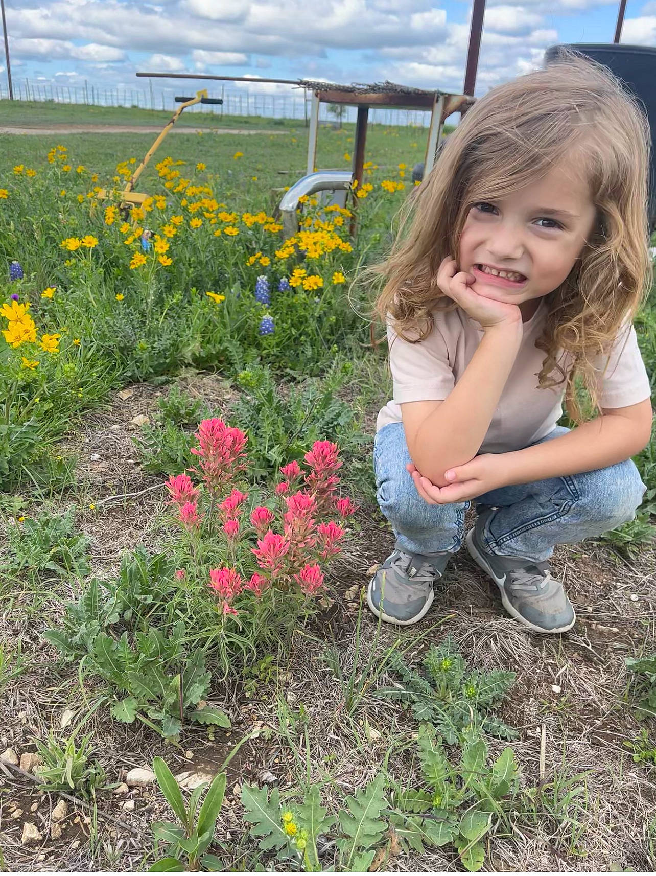 Brody joined the competition — help win amazing prizes! annual_plant, botany, cloud, field, flower, flowering_plant, grass, grassland, groundcover, happy, herbaceous_plant, joy, landscape, meadow, people_in_nature, person, petal, plant, prairie, sky