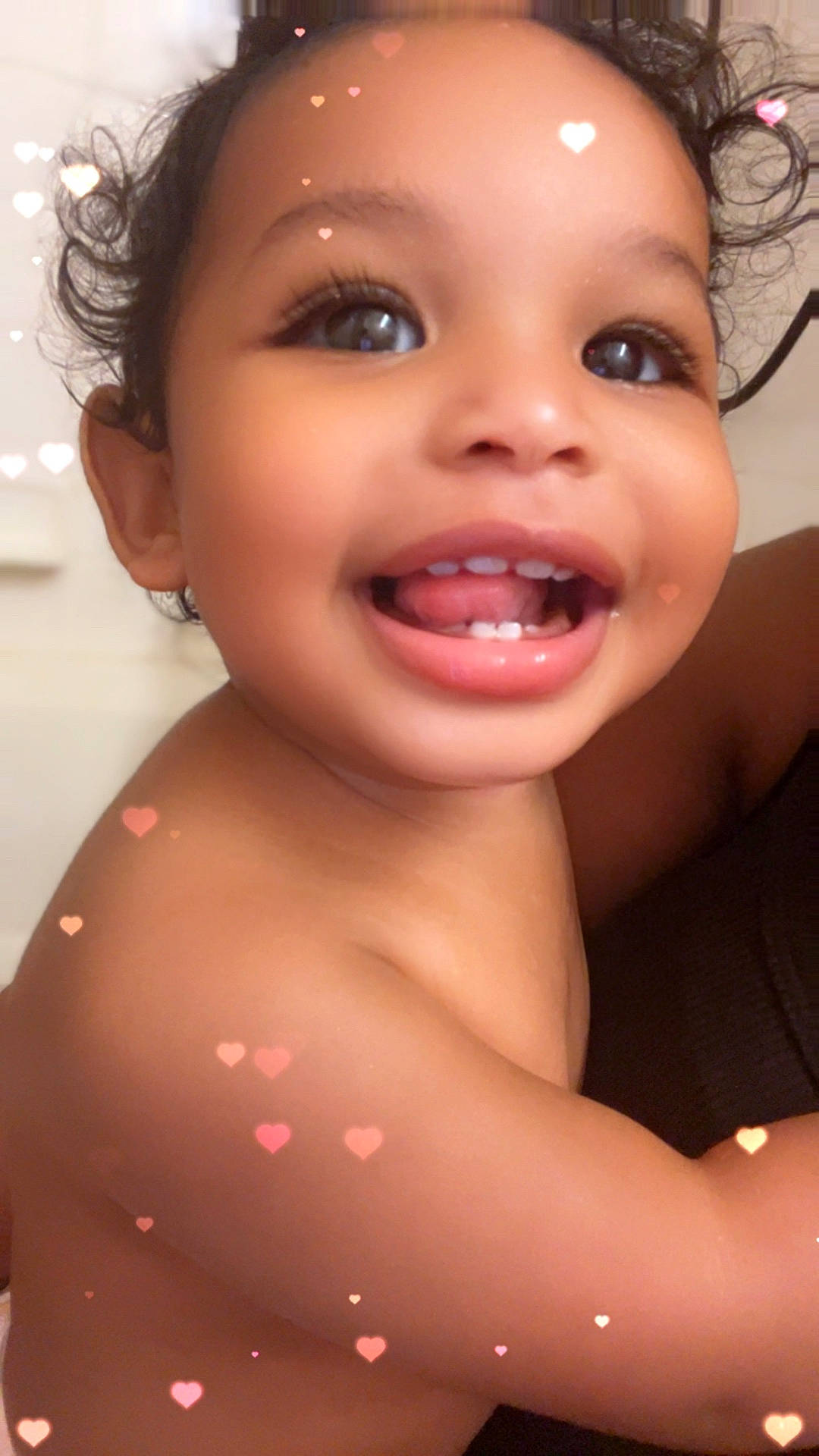 Naiayla joined the competition — help win amazing prizes! arm, baby, child, closeup, curly_hair, cute, expression, eyes, face, hair, happy, heart_effect, mouth, person, portrait, skin, smiling, teeth, toddler, tongue