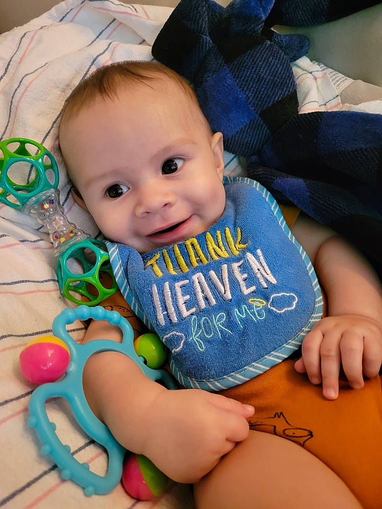 Domenic joined the competition — help win amazing prizes! azure, baby, baby_toddler_clothing, cheek, child, comfort, eye, finger, happy, head, iris, joy, knee, lap, nail, person, product, skin, smile, thigh