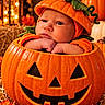 Quincy joined the competition — help win amazing prizes! baby, infant, child, pumpkin, halloween, costume, pumpkin_hat, autumn, leaves, hay, lantern, portrait, close_up, face, eyes, outdoor, festive, orange, seasonal, cute
