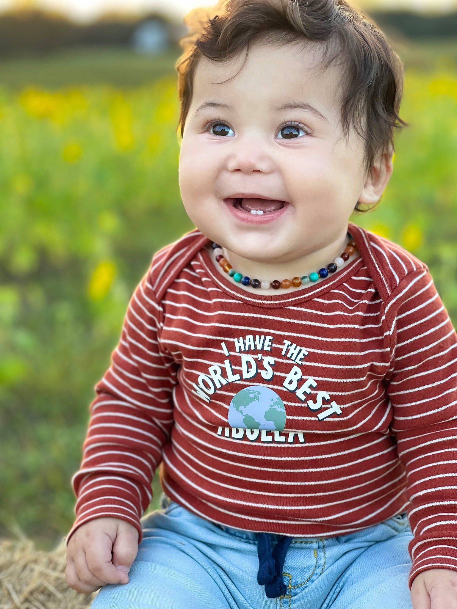 Cash joined the competition — help win amazing prizes! baby, baby_toddler_clothing, cheek, chin, eye, grass, hair, happy, head, iris, jeans, joy, lip, people_in_nature, person, plant, skin, sleeve, smile, standing