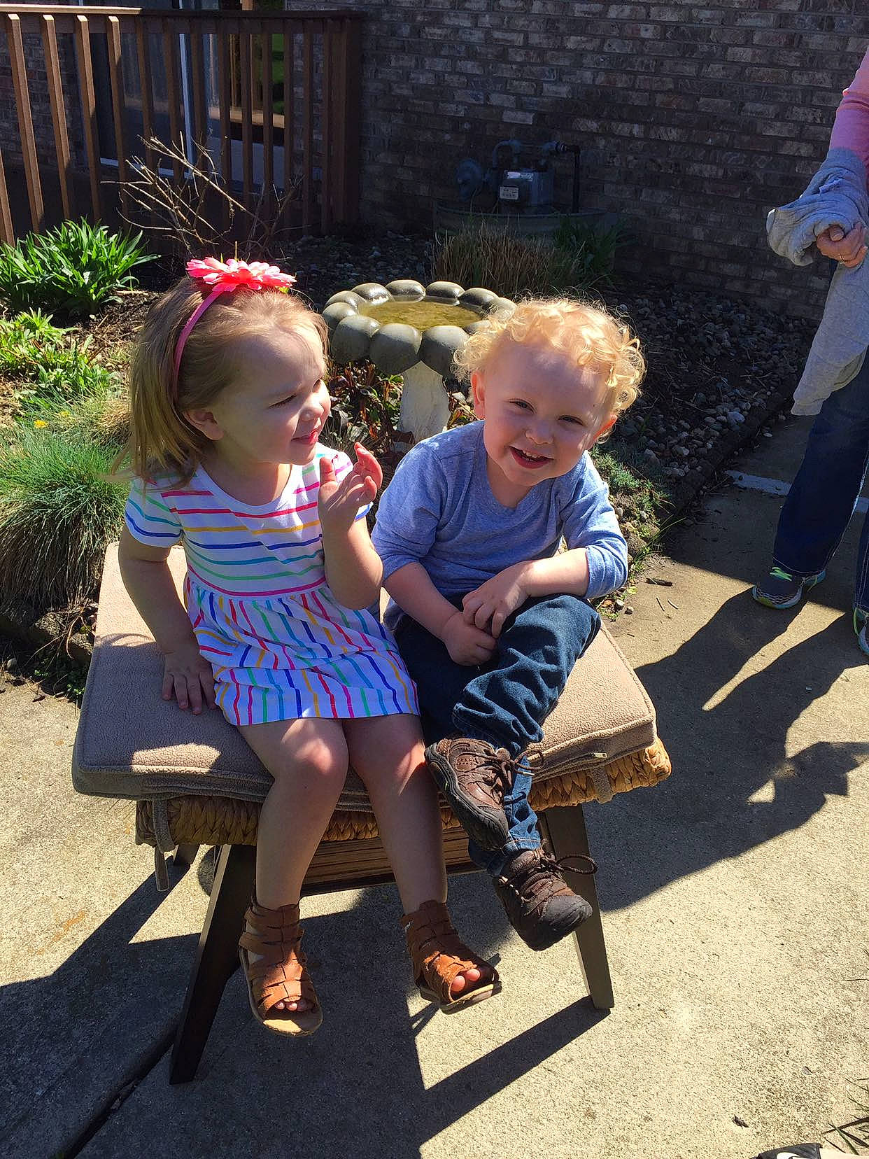 Xavier joined the competition — help win amazing prizes! backyard, child, daughter, family, fun, joy, people, person, sitting, summer, toddler, tree, vacation