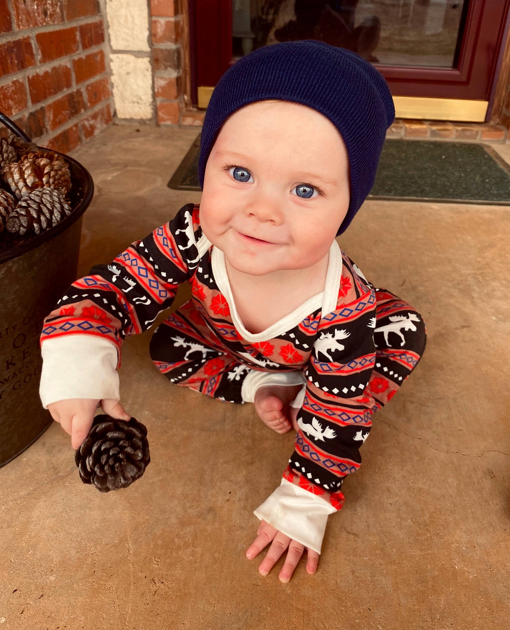 Kason joined the competition — help win amazing prizes! baby, baby_toddler_clothing, beanie, cap, child, fashion_accessory, flooring, hat, headgear, headwear, joy, knit_cap, person, toddler, wool