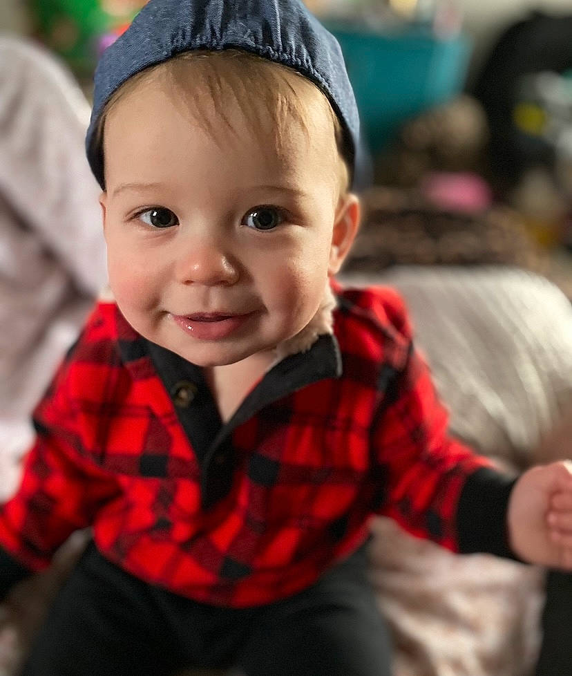 Leon joined the competition — help win amazing prizes! baby, cap, cheek, child, chin, cool, eye, fun, happy, headgear, iris, joy, lip, person, photograph, plaid, skin, sleeve, smile, snapshot