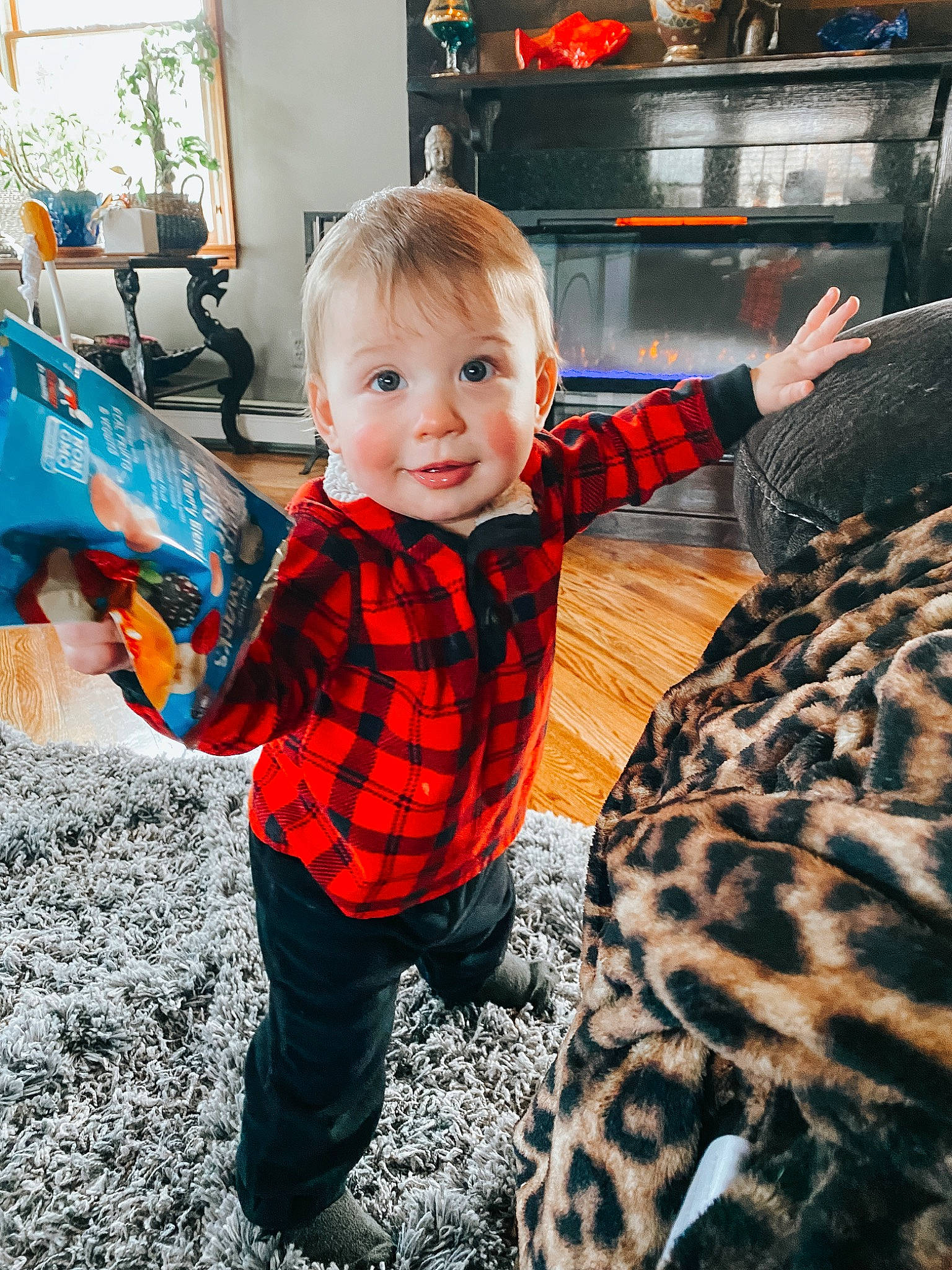 Leon joined the competition — help win amazing prizes! baby, child, couch, event, flooring, fun, happy, holiday, home_appliance, kitchen_appliance, leisure, pattern, person, plaid, sitting, smile, t_shirt, television, terrestrial_animal, toddler