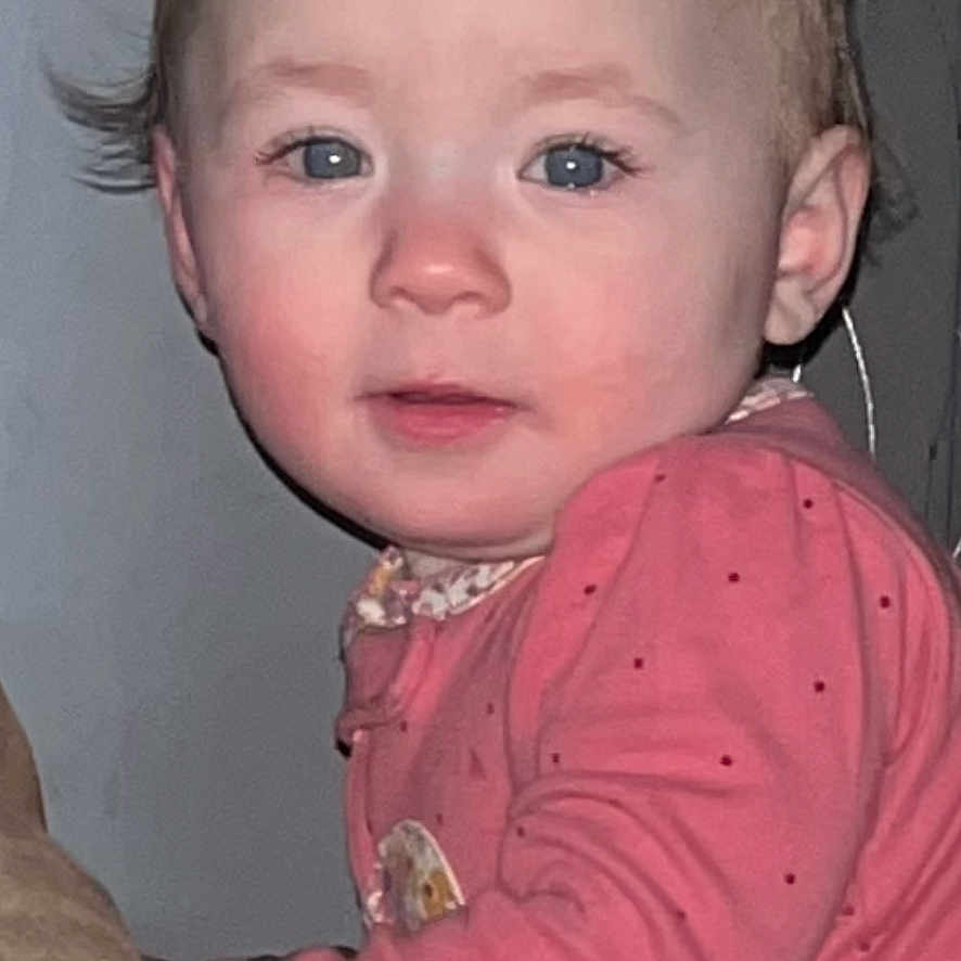 Kalyn joined the competition — help win amazing prizes! baby, blue_eyes, child, closeup, cute, expression, face, hair, human, indoor, infant, long_sleeve, looking_at_camera, person, pink_clothing, portrait, skin, soft_lighting, toddler, young_child