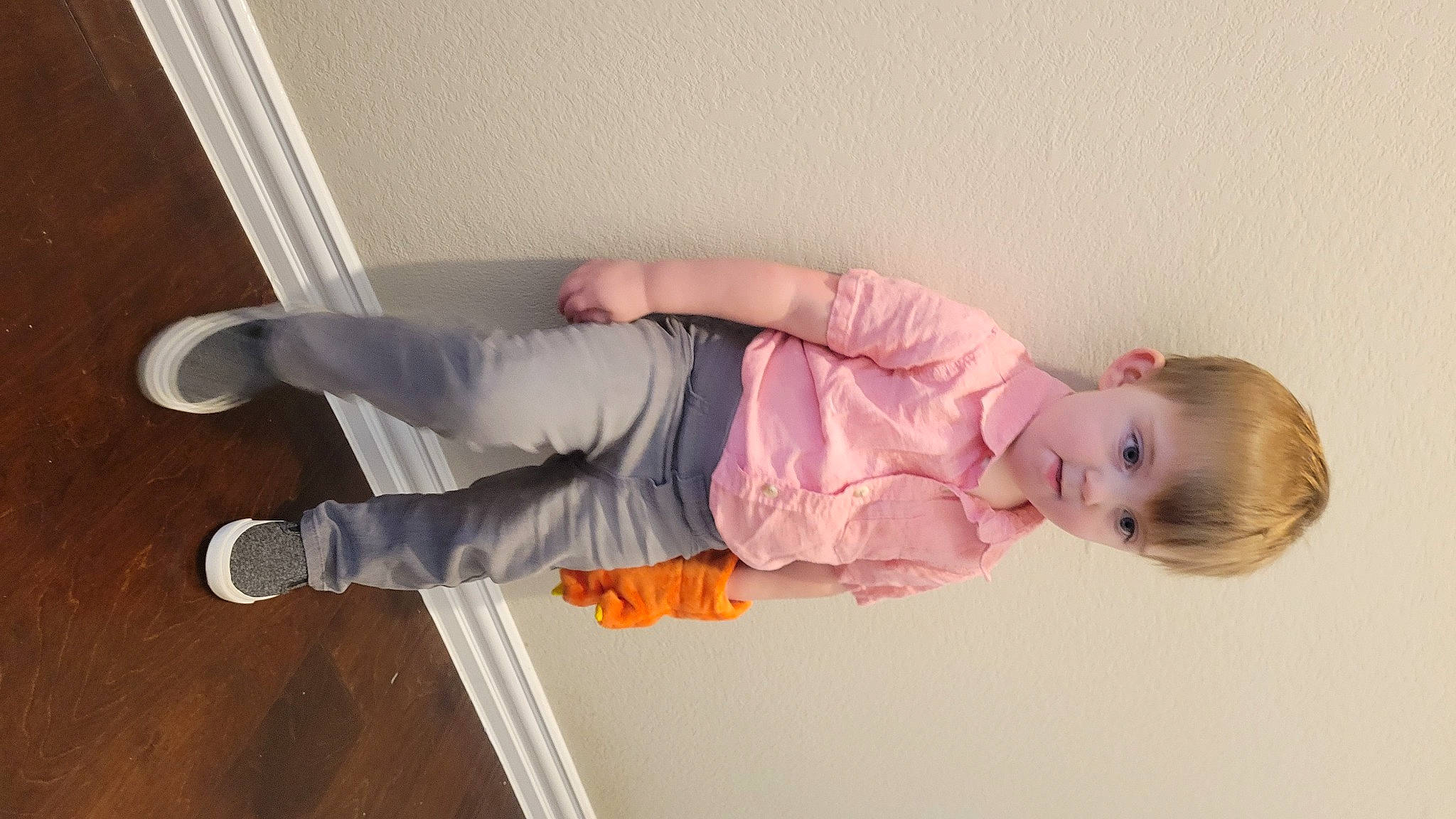 John joined the competition — help win amazing prizes! arm, baby, baby_products, baby_toddler_clothing, child, comfort, flooring, fun, hand, hardwood, human_leg, knee, leg, person, room, sleeve, sock, toddler, walking_shoe, wood