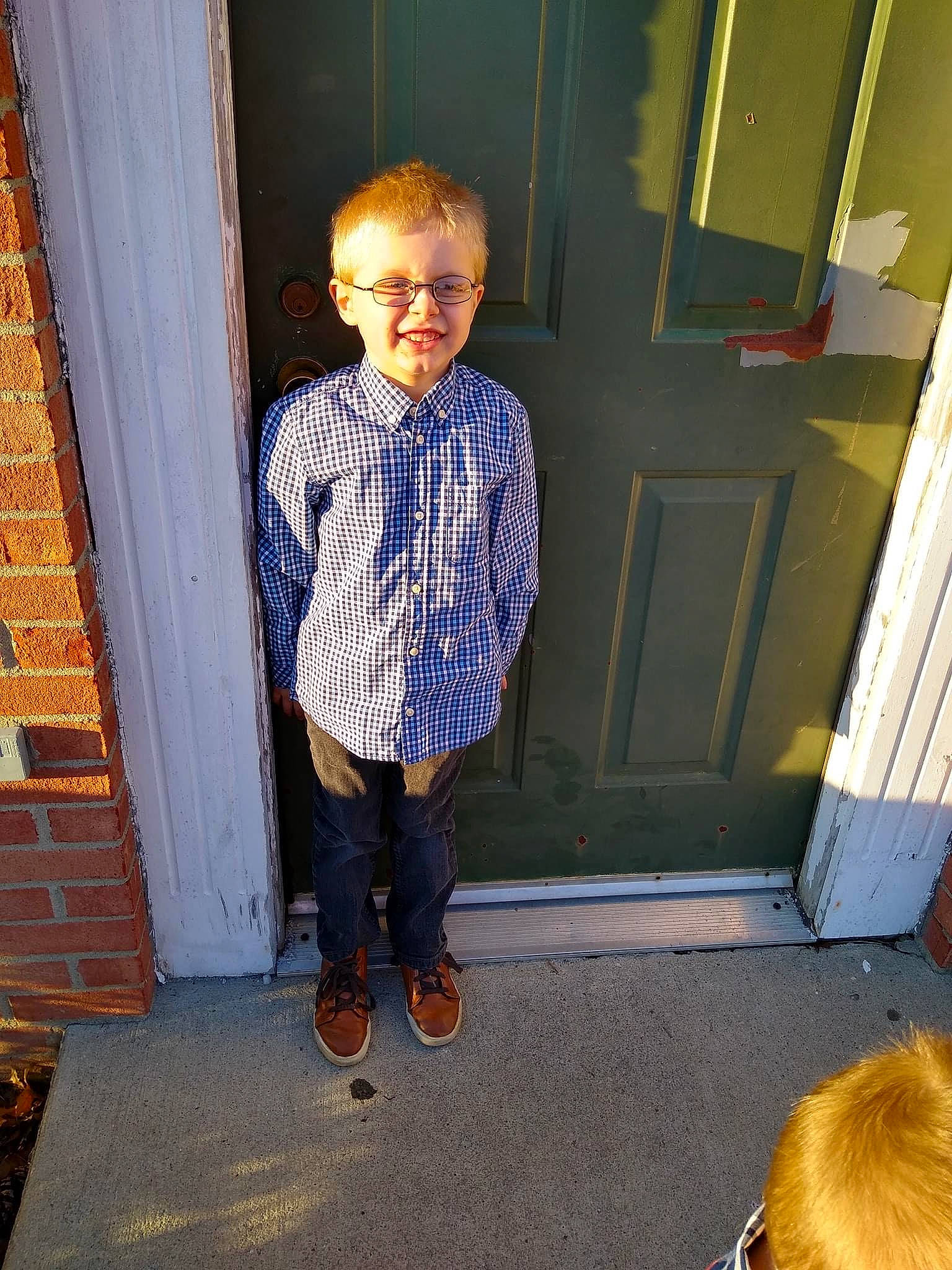 Aidan is registered to the contest to win money with this photo: child, denim, footwear, jeans, joy, person, shoe, standing, toddler