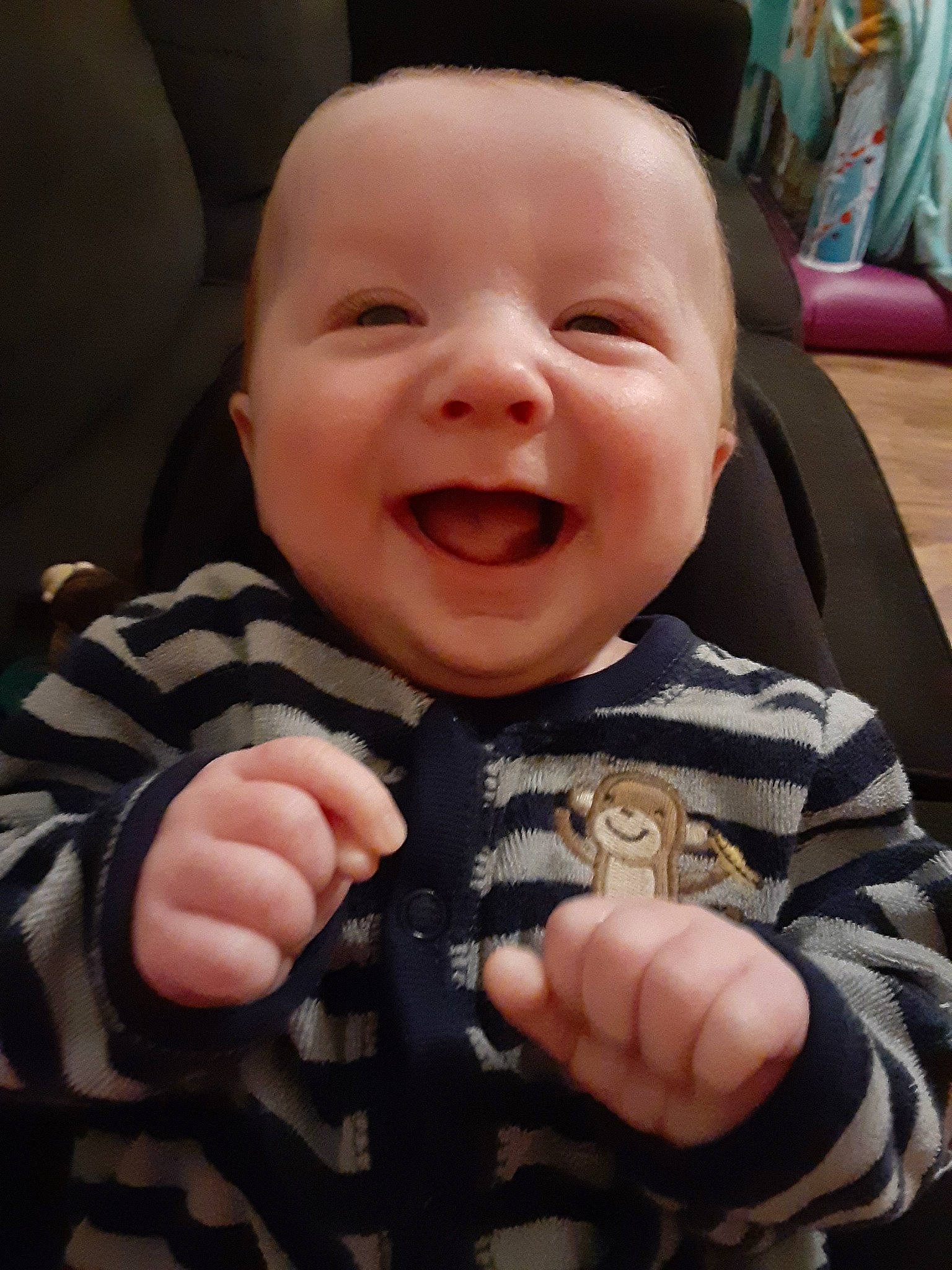 Leighton joined the competition — help win amazing prizes! baby, baby_making_funny_faces, cheek, child, cool, face, facial_expression, finger, gesture, head, headwear, laugh, lip, mouth, nose, person, skin, smile, thumb, toddler