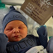 Colton joined the competition — help win amazing prizes! newborn, baby, sleeping, blue_clothing, hat, blanket, infant, portrait, indoors, soft_light, cute, child, face, cozy, resting, newborn_hat, newborn_clothing, baby_boy, closeup, sleep