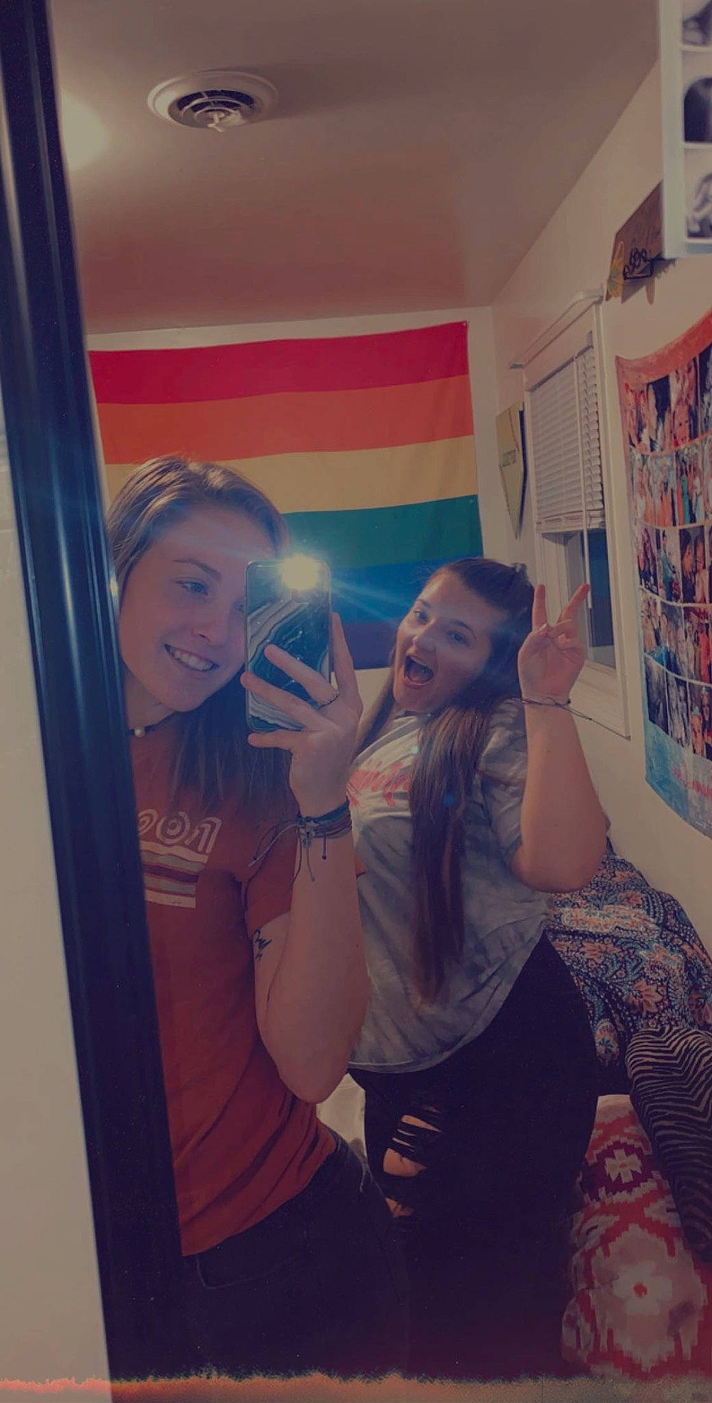 Brantley joined the competition — help win amazing prizes! art, blond, event, eyewear, fun, gesture, happy, house, joy, leisure, long_hair, magenta, necklace, person, reflection, room, shoulder, smile, t_shirt, visual_arts