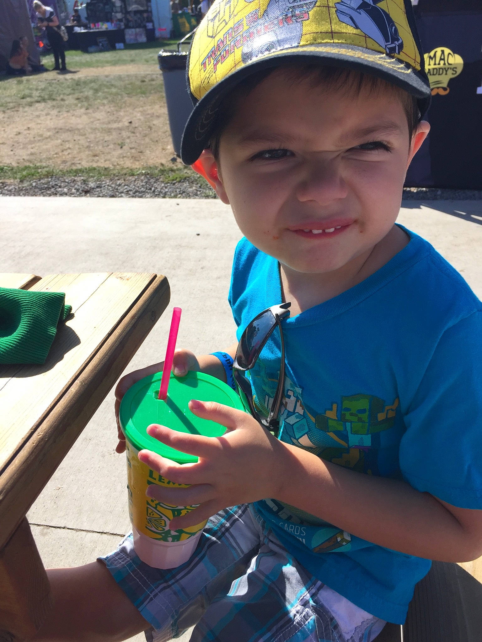 Asher is registered to the contest to win money with this photo: child, fashion_accessory, fun, headwear, helmet, joy, leaf, person, personal_protective_equipment, toddler, vacation