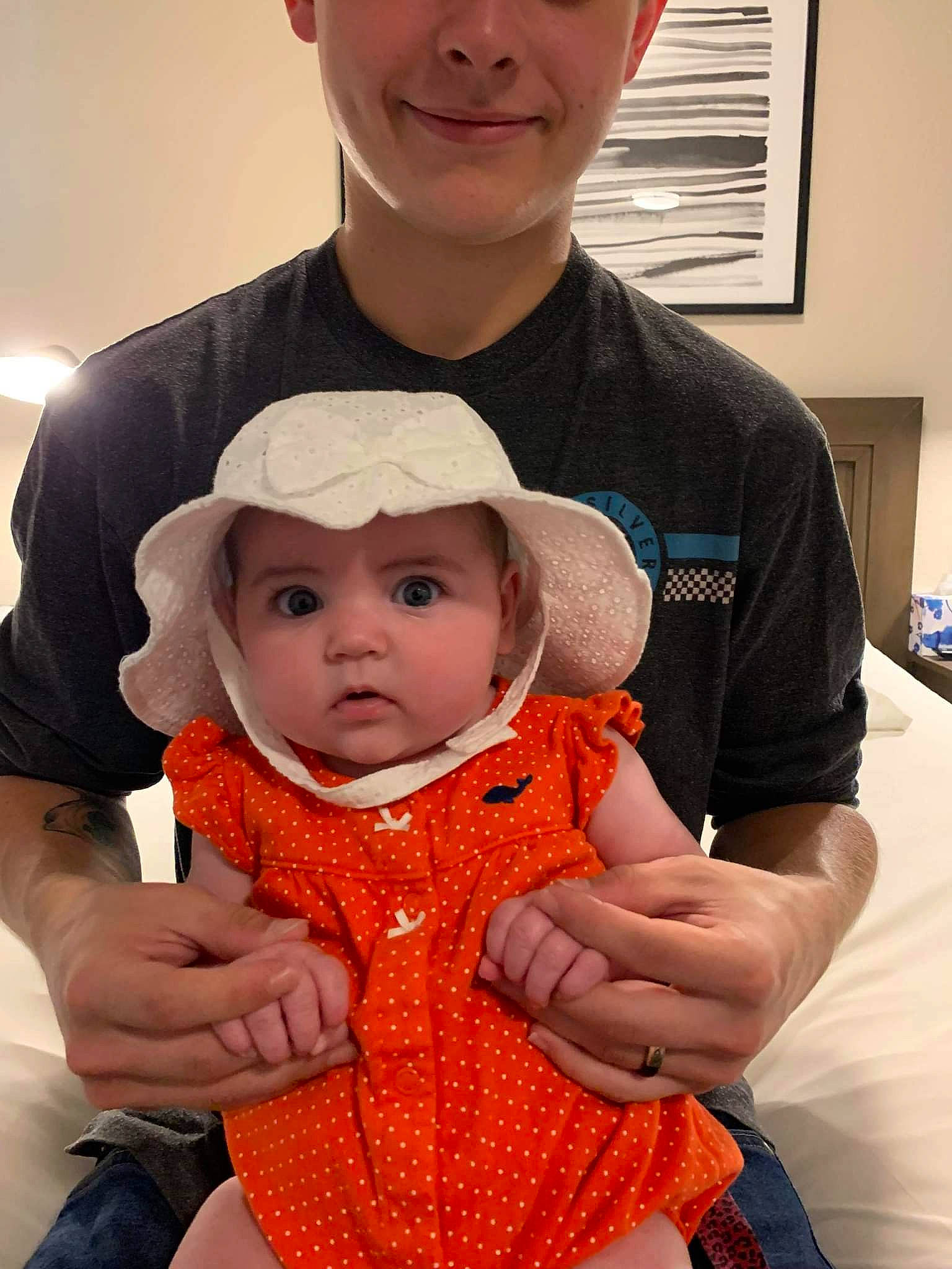 Brya joined the competition — help win amazing prizes! arm, baby, baby_toddler_clothing, cap, cheek, dress, finger, gesture, happy, hat, headgear, headwear, iris, joy, mouth, muscle, organ, person, skin, sleeve