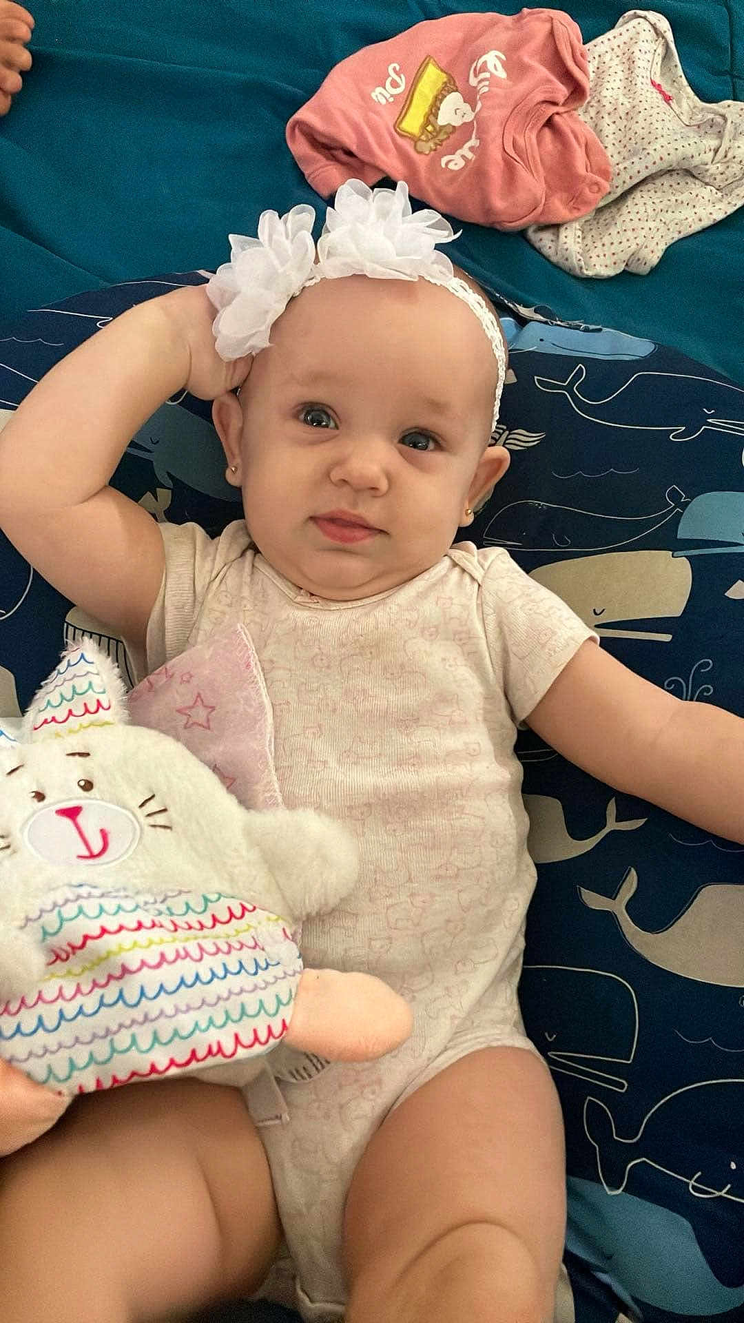 Bella Wynter is registered to the contest to win money with this photo: baby, bed, cap, clothing, couch, cushion, dress, face, furniture, hat, head, homedecor, newborn, person, photography, pillow, portrait, sitting, t_shirt, toy