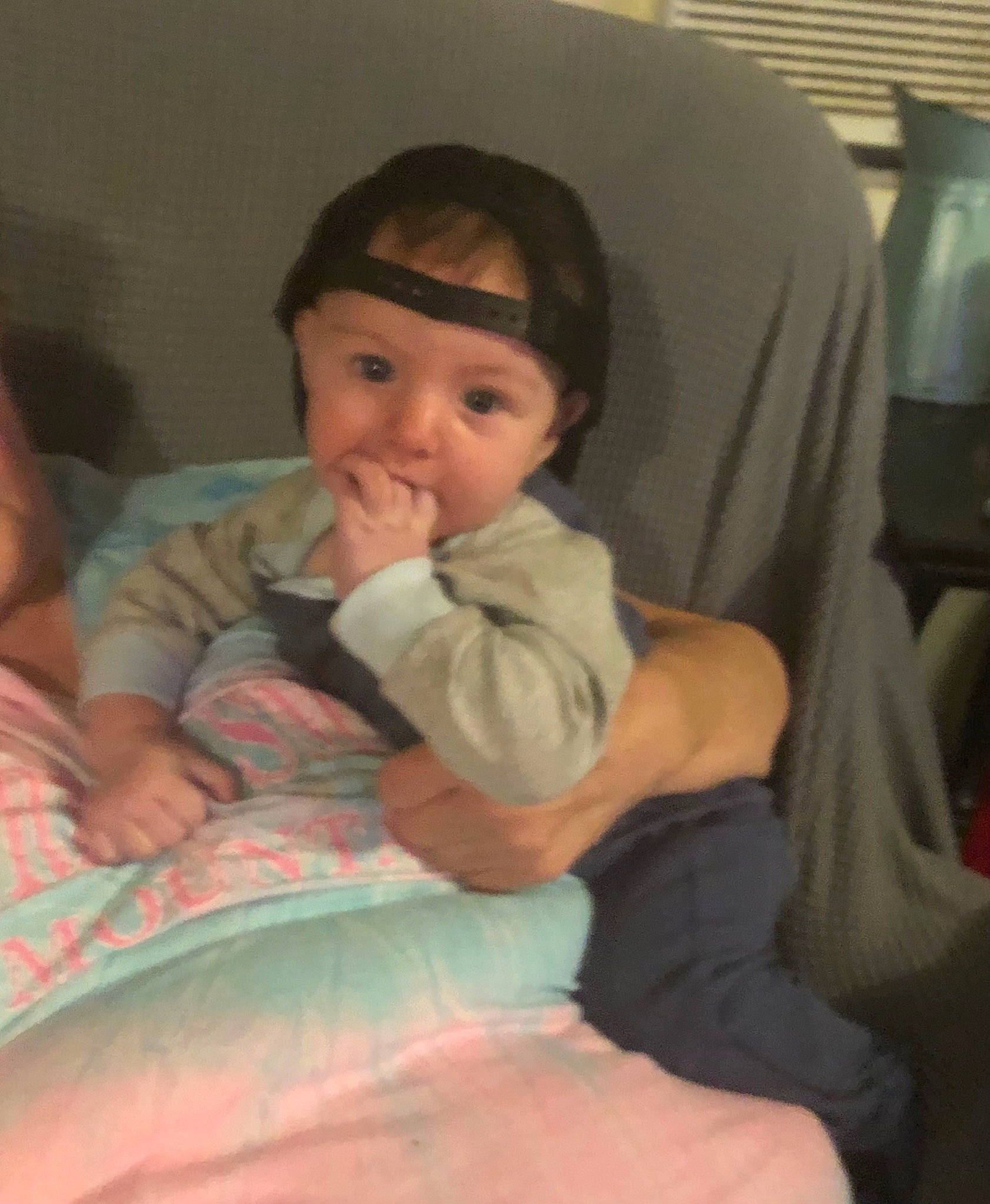 James joined the competition — help win amazing prizes! abdomen, baby, baby_toddler_clothing, cheek, child, chin, comfort, eye, fun, happy, headwear, lap, linens, mouth, nose, person, room, sitting, skin, thigh