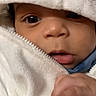 Ryan Christopher joined the competition — help win amazing prizes! baby, infant, child, portrait, closeup, face, eyes, wide_eyed, blanket, hood, swaddled, white_clothing, blue_clothing, hand, indoor, cozy, cute, looking_at_camera, photography, high_contrast