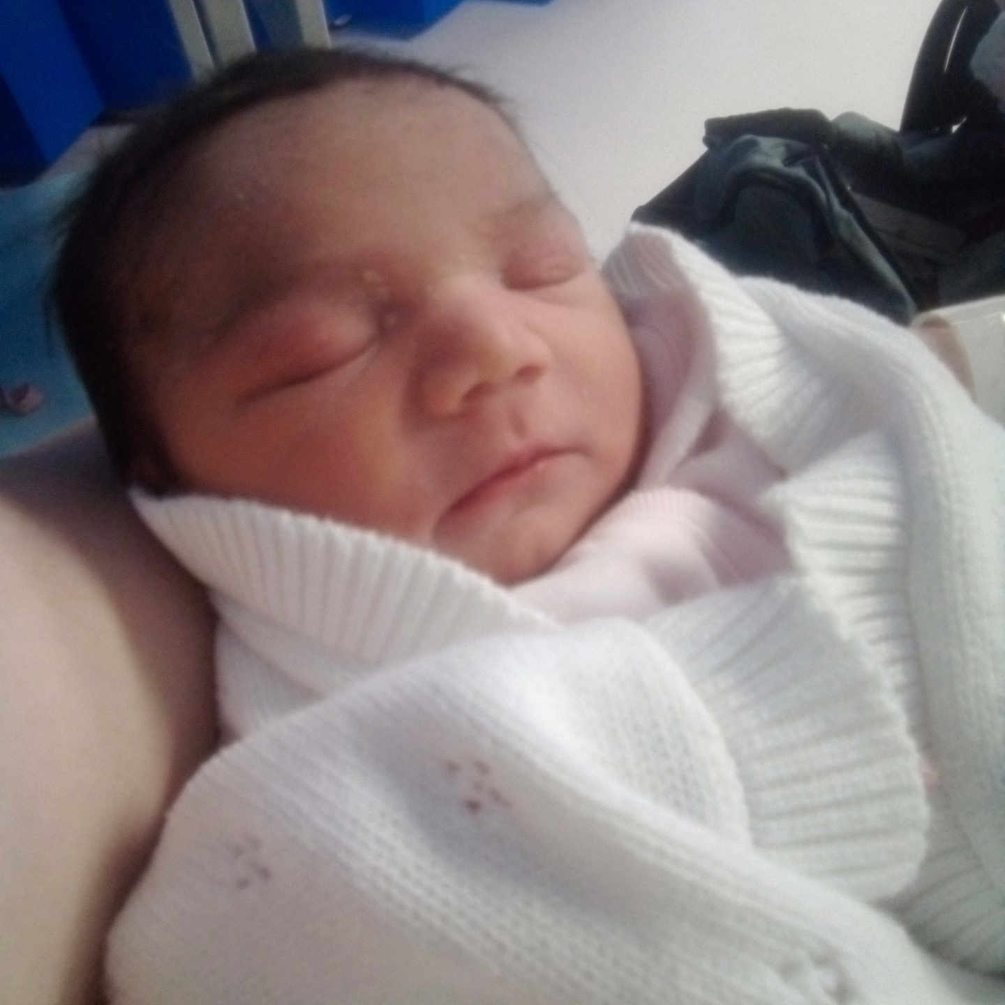 Mila-Jane is registered to the contest to win money with this photo: architecture, baby, bed, bedroom, blanket, building, clothing, cushion, face, furniture, glove, head, hospital, indoors, newborn, person, photography, portrait, room, sleeping