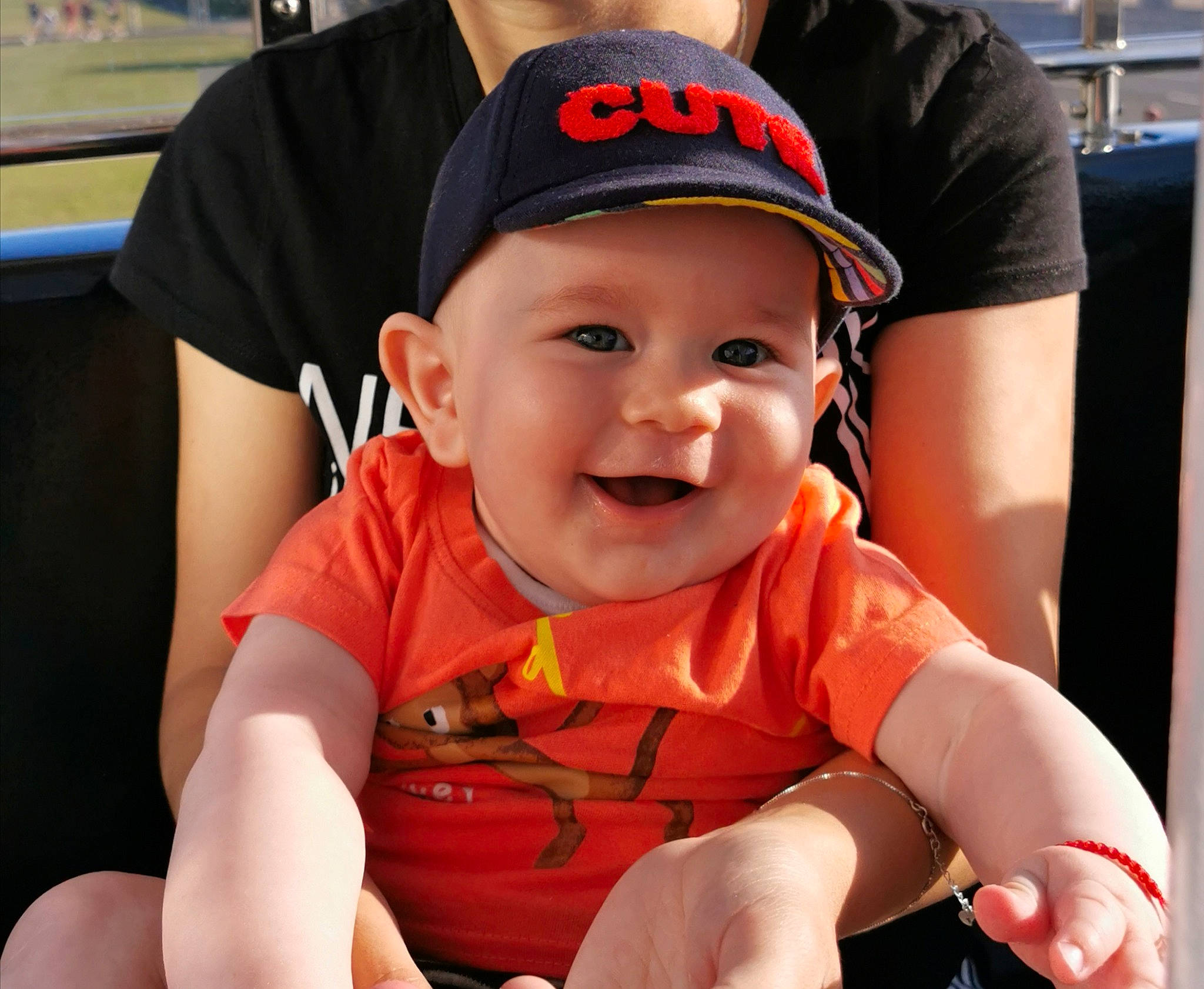 Matei is registered to the contest to win money with this photo: baby, cap, child, headgear, headwear, joy, person, toddler