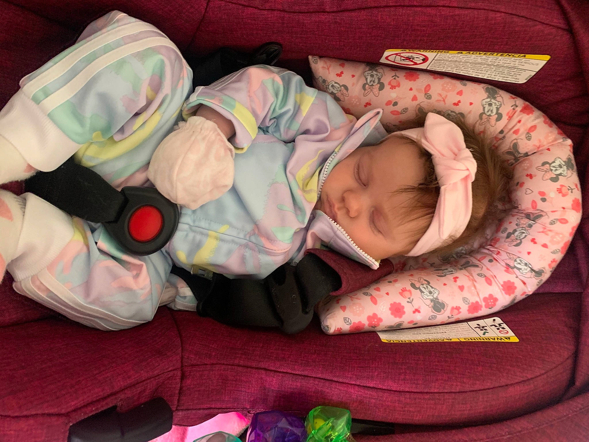 Journee is registered to the contest to win money with this photo: baby, baby_carriage, baby_in_car_seat, baby_products, baby_sleeping, baby_toddler_clothing, car_seat, cheek, child, comfort, head, lap, linens, mammal, mouth, orange, person, pink, sitting, textile
