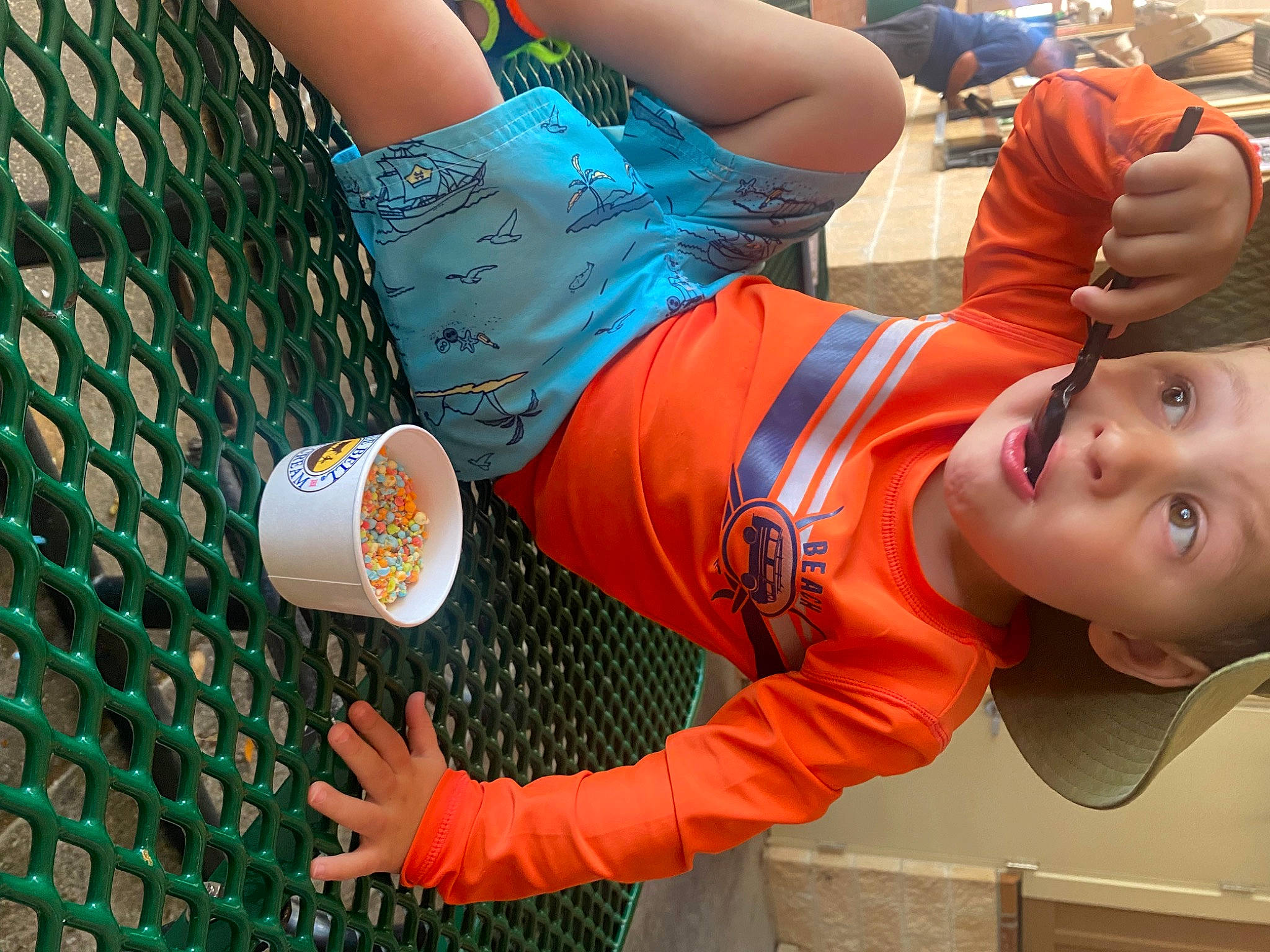 Clayton joined the competition — help win amazing prizes! ball, child, electric_blue, eyewear, fun, grass, hand, happy, hat, human_leg, leisure, mesh, net, orange, person, recreation, sunglasses, surprise, t_shirt, thigh