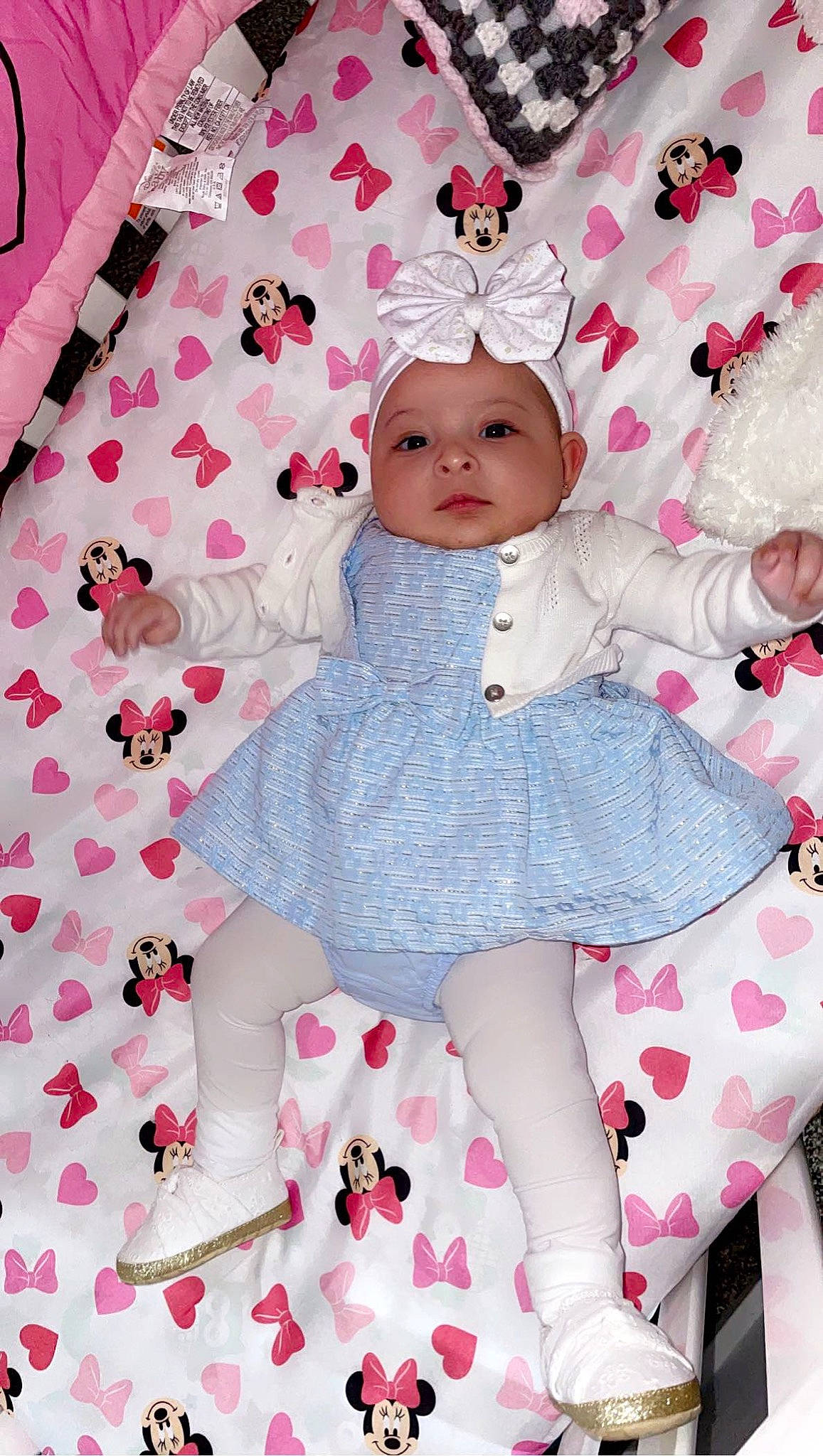 Alessandra joined the competition — help win amazing prizes! baby, baby_products, baby_toddler_clothing, bonnet, costume, costume_accessory, embellishment, hair_accessory, headband, headwear, kitchen_utensil, linens, pattern, peach, person, pink, polka_dot, sock, toddler