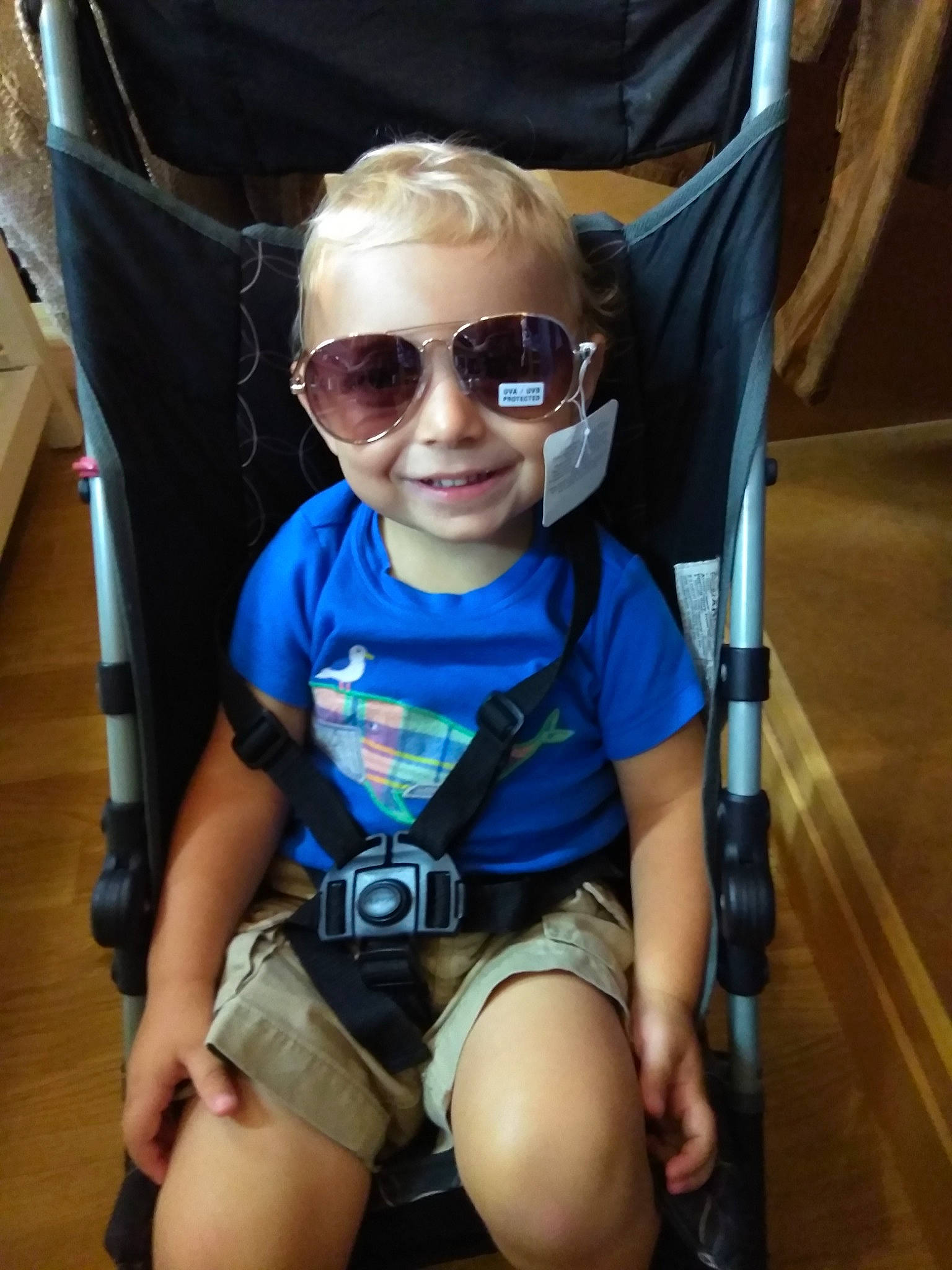 Anthony joined the competition — help win amazing prizes! baby, baby_carriage, baby_products, child, cool, eyewear, fun, glasses, goggles, leg, person, product, sitting, skin, sunglasses, t_shirt, toddler, vacation, vision_care