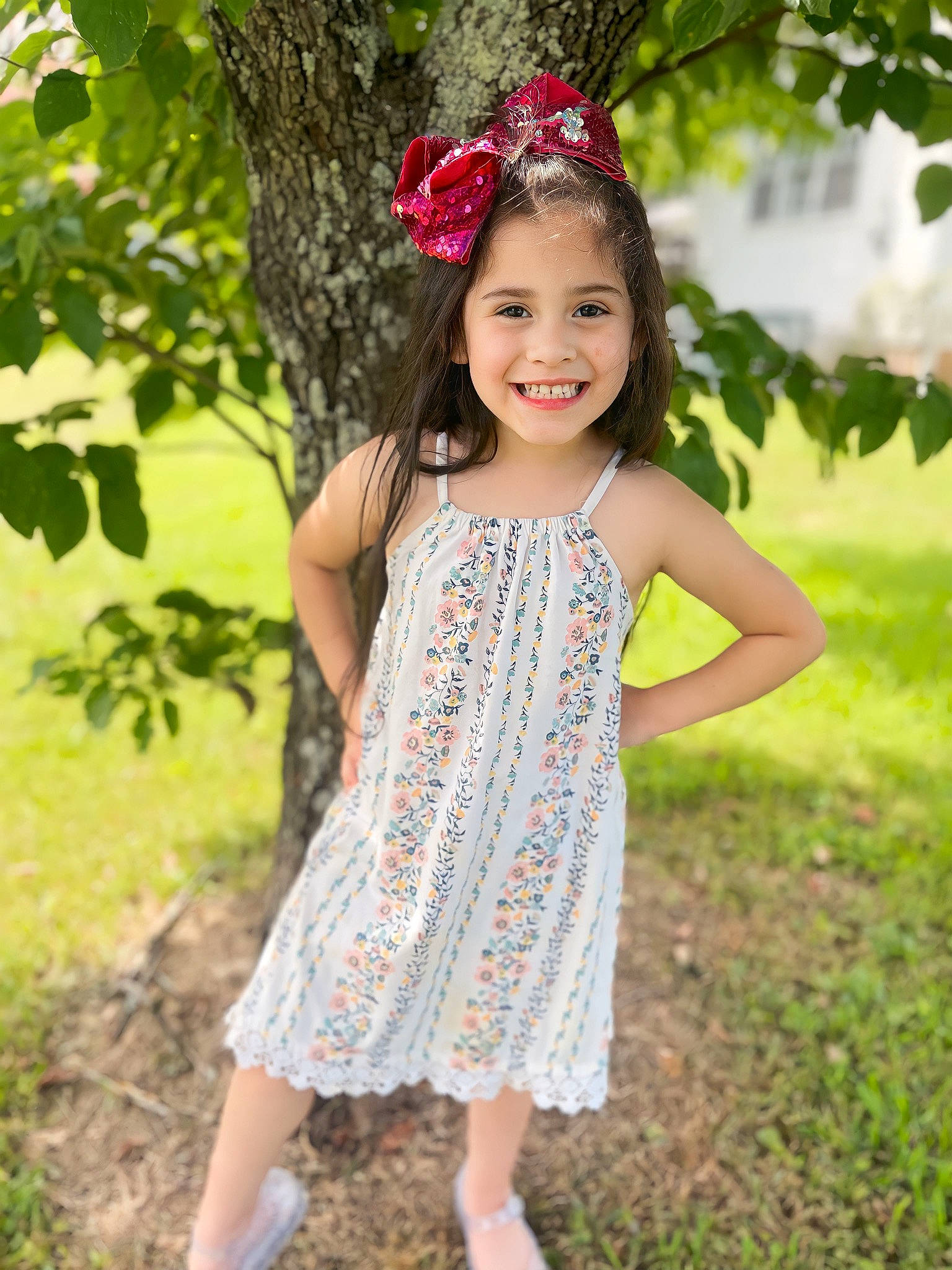 Ella joined the competition — help win amazing prizes! botany, clothing, day_dress, dress, eye, grass, happy, joy, leaf, magenta, one_piece_garment, pattern, people_in_nature, person, pink, plant, skin, sleeve, smile, summer