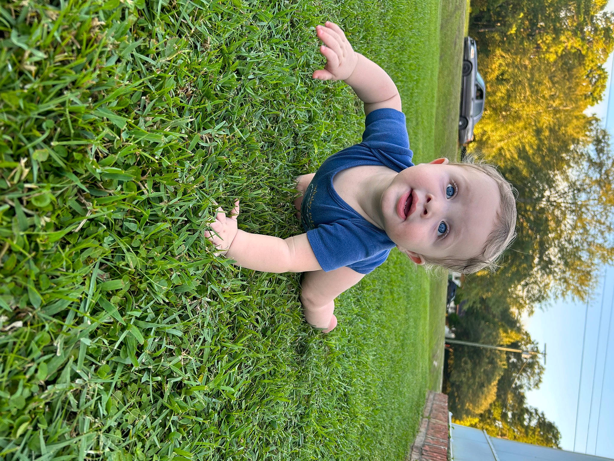 Augustus joined the competition — help win amazing prizes! arm, baby, child, electric_blue, fun, grass, grass_family, grassland, groundcover, happy, lawn, leisure, people_in_nature, person, plant, recreation, sky, smile, t_shirt, toddler