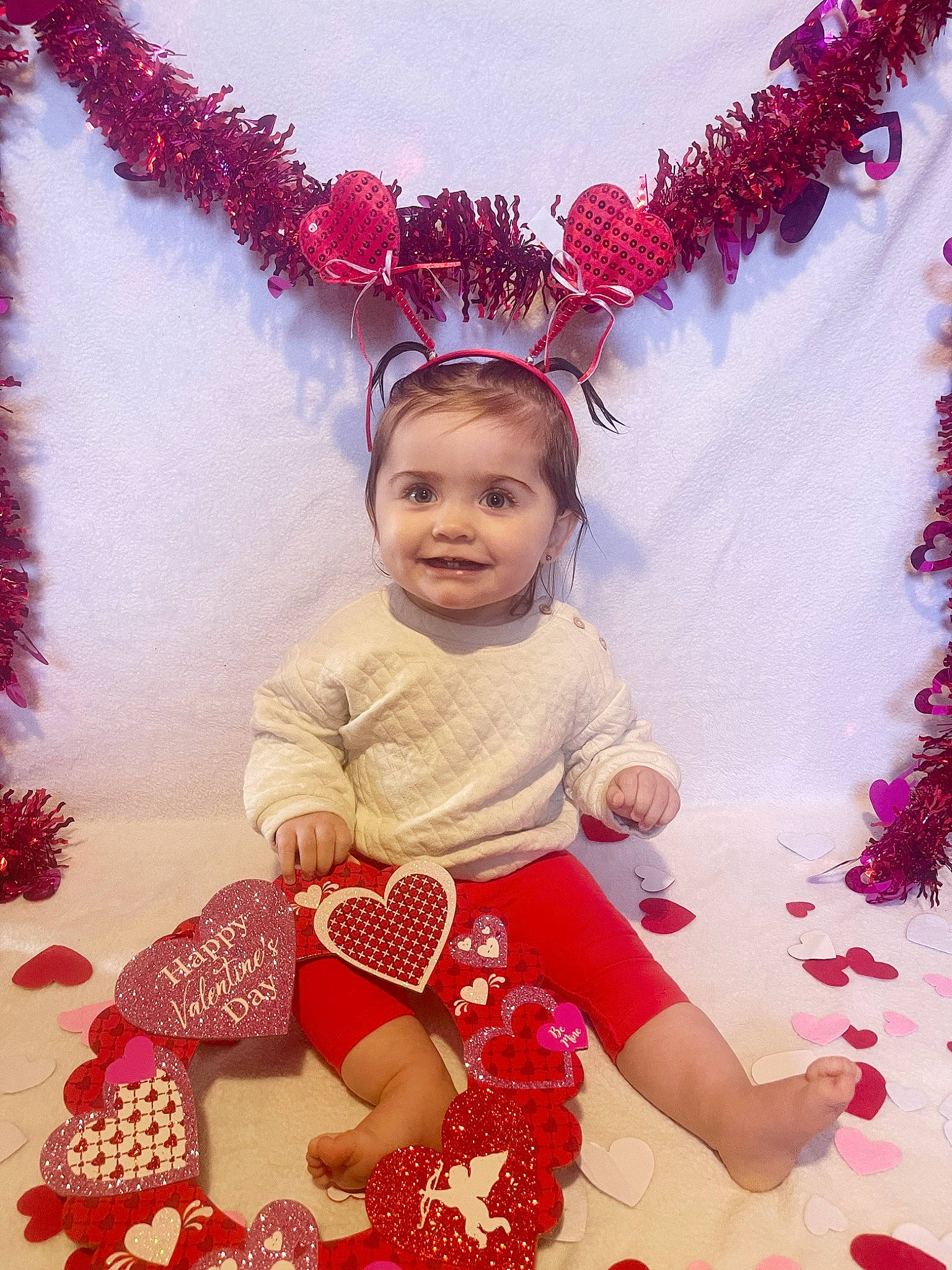 Kinsley joined the competition — help win amazing prizes! baby_toddler_clothing, beauty, christmas_decoration, christmas_ornament, design, event, facial_expression, fun, happy, holiday, joy, magenta, ornament, pattern, person, pink, purple, sleeve, smile, textile