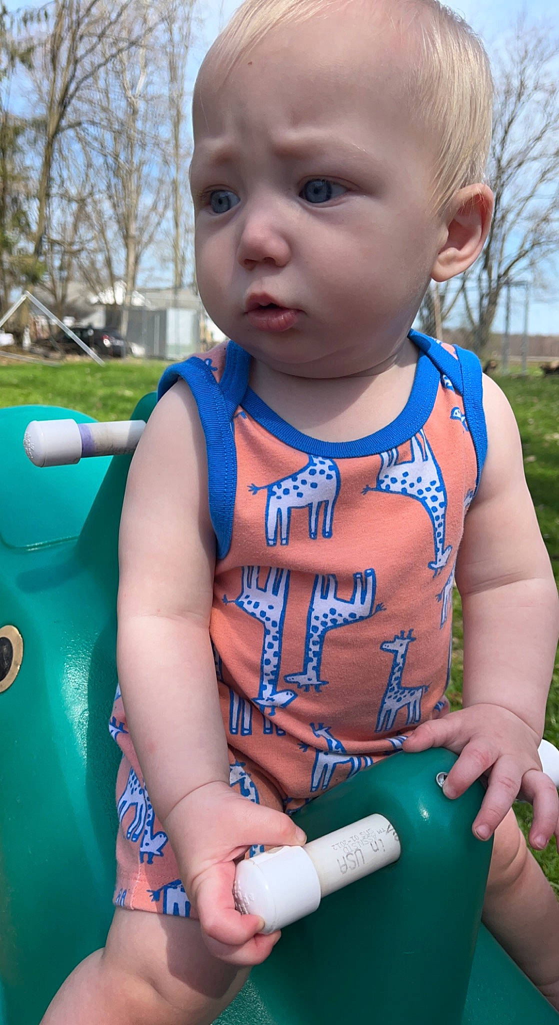 Evander joined the competition — help win amazing prizes! azure, baby_toddler_clothing, blue, cool, facial_expression, finger, fun, grass, green, hand, happy, human_body, nose, person, photograph, plant, product, skin, sky, sorrow