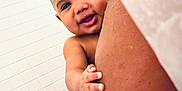 Raydon is registered to the contest to win money with this photo: baby, child, shampoo, foam, bathroom, tile, adult, shoulder, water, wet, smile, happy, skin, hand, head, cute, playful, portrait, indoor, care