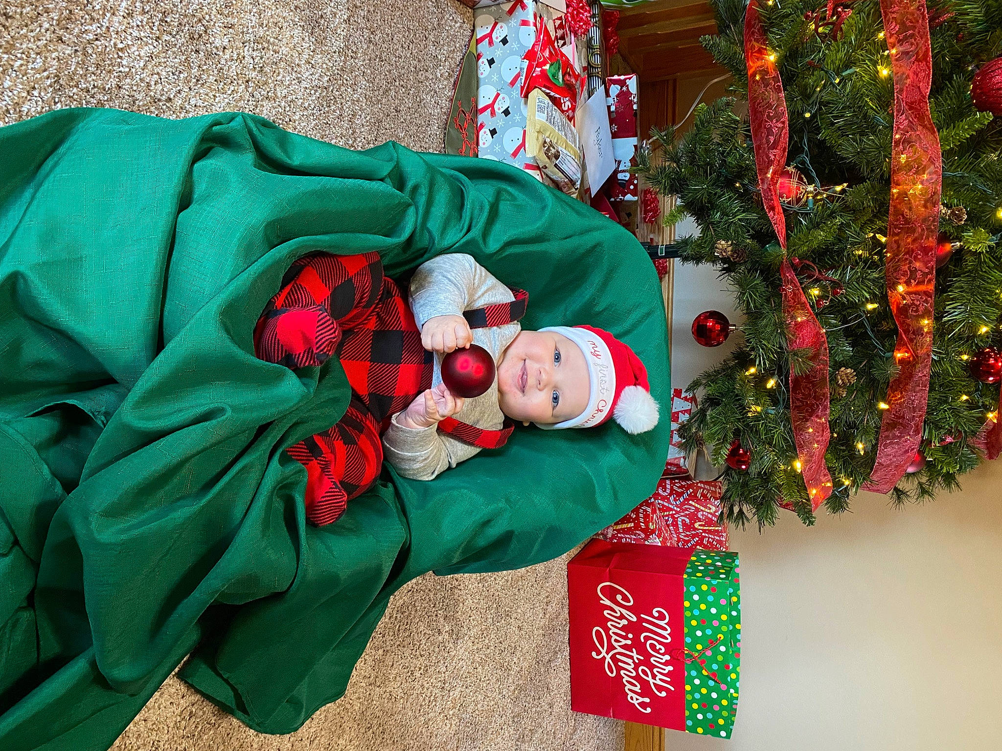 Langston joined the competition — help win amazing prizes! carmine, christmas, christmas_decoration, christmas_eve, christmas_ornament, christmas_tree, conifer, decoration, event, green, headwear, holiday, holiday_ornament, interior_design, joy, ornament, pattern, person, plant, red