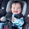 Tyler joined the competition — help win amazing prizes! baby, blue_eyes, car_seat, child, clothing, dinosaur_pattern, face, happy, infant, infant_seat, person, portrait, safety_harness, seatbelt, smile, straps, toddler, toy, young_child, cute
