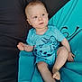 Gabriel participe au concours pour gagner de l'argent avec cette photo : baby, child, blue_outfit, curious, cushion, teal, black, indoor, person, infant, barefoot, cute, relaxed, seated, looking_away, soft_fabric, small_hands, small_feet, casual, young