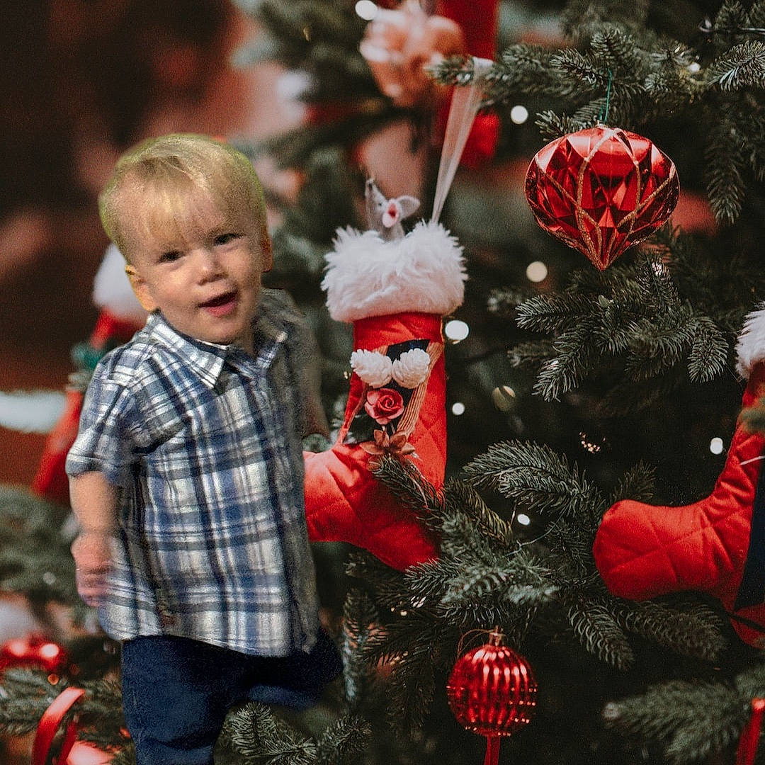 William is registered to the contest to win money with this photo: christmas, christmas_decoration, christmas_eve, christmas_ornament, doll, event, fun, hairstyle, happy, hat, holiday, holiday_ornament, ornament, person, plaid, red, snapshot, tartan, toddler, toy