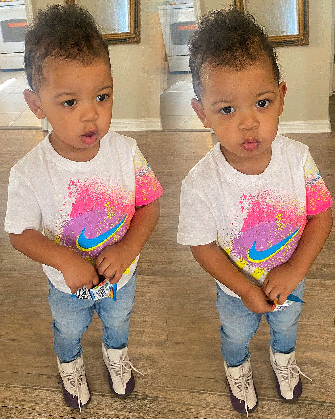 Esco is registered to the contest to win money with this photo: baby_toddler_clothing, cheek, child, clothing, cool, denim, ear, face, head, iris, jeans, joint, mouth, person, picture_frame, pink, shoulder, skin, t_shirt, toddler