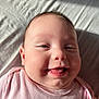 Zurriah joined the competition — help win amazing prizes! baby, smiling, face, tongue_out, pink_clothing, infant, close_up, bed, soft_light, cute, happy, skin, person, portrait, child, newborn, indoors, head, cheeks, expression