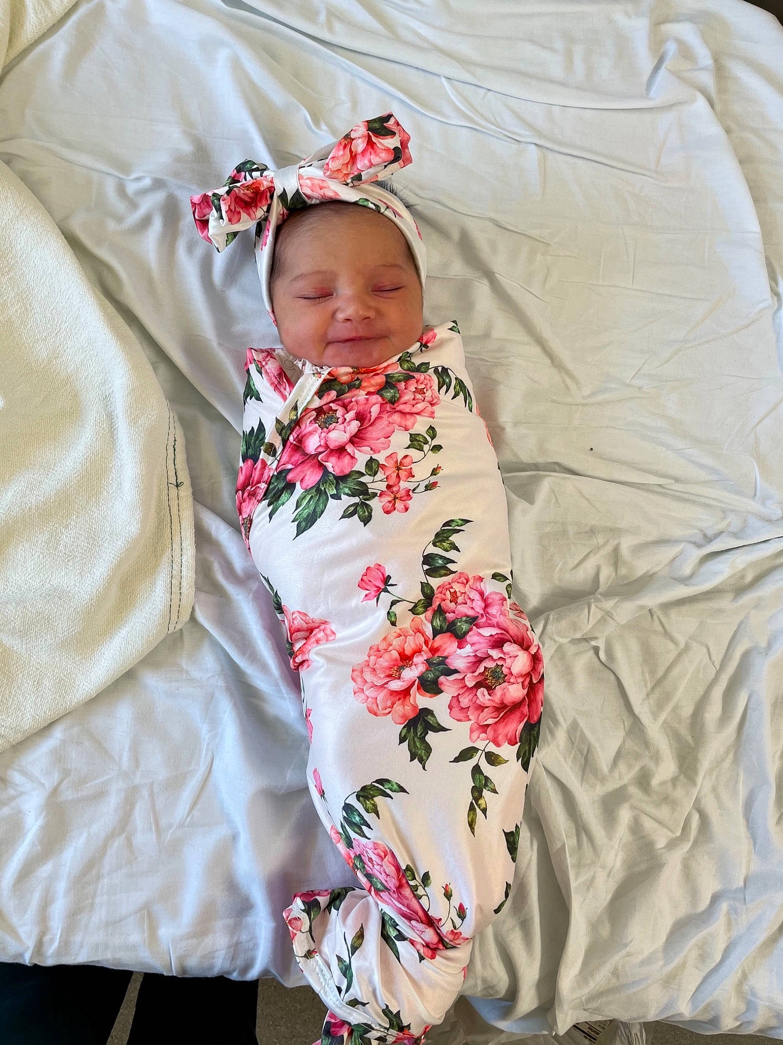 Melia is registered to the contest to win money with this photo: baby, baby_products, baby_safety, baby_sleeping, baby_toddler_clothing, bedding, bedtime, carmine, child, comfort, head, headwear, linens, nap, pattern, peach, person, petal, pink, skin