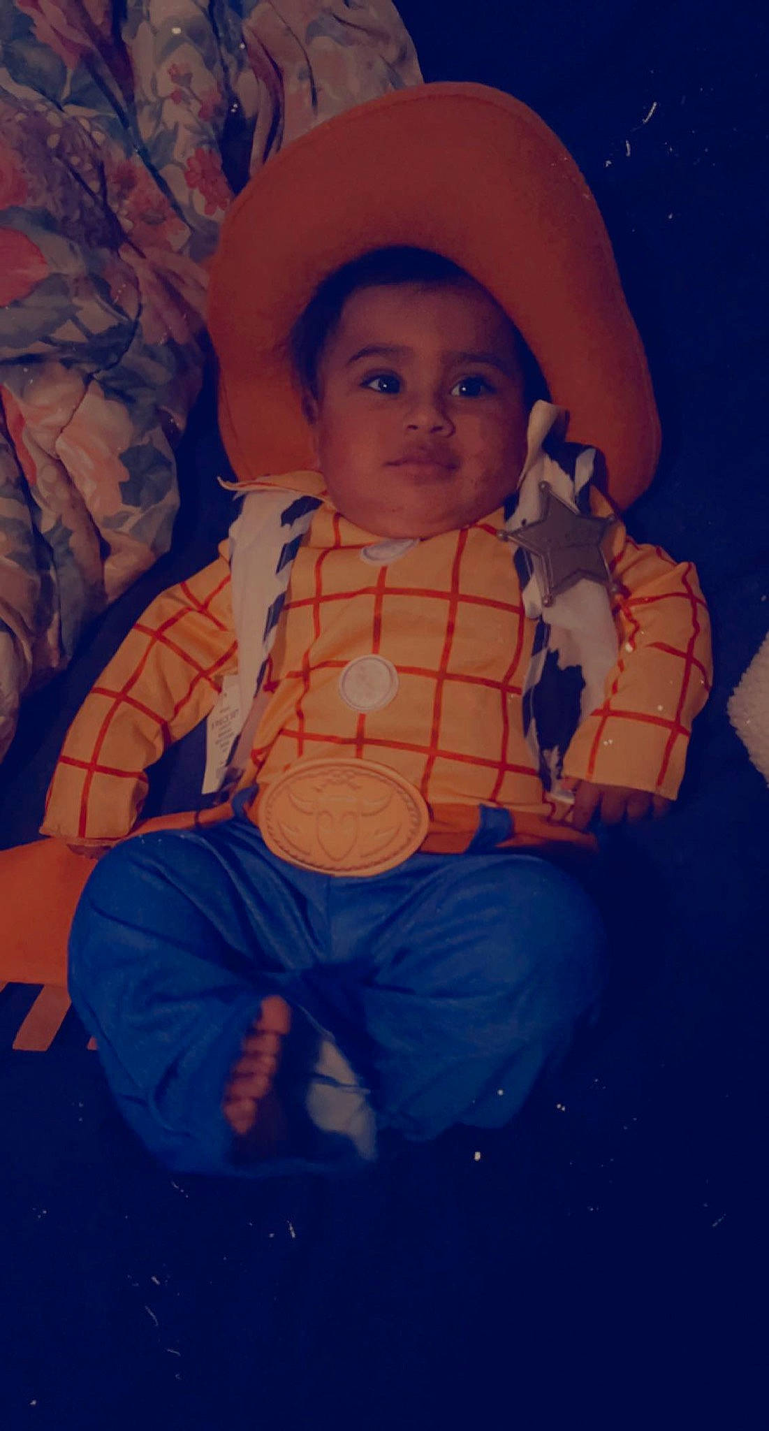 Angelo is registered to the contest to win money with this photo: art, baby, baby_products, baby_toddler_clothing, cheek, child, cool, costume_hat, electric_blue, eye, fun, happy, hat, orange, organ, pattern, person, sitting, space, sun_hat