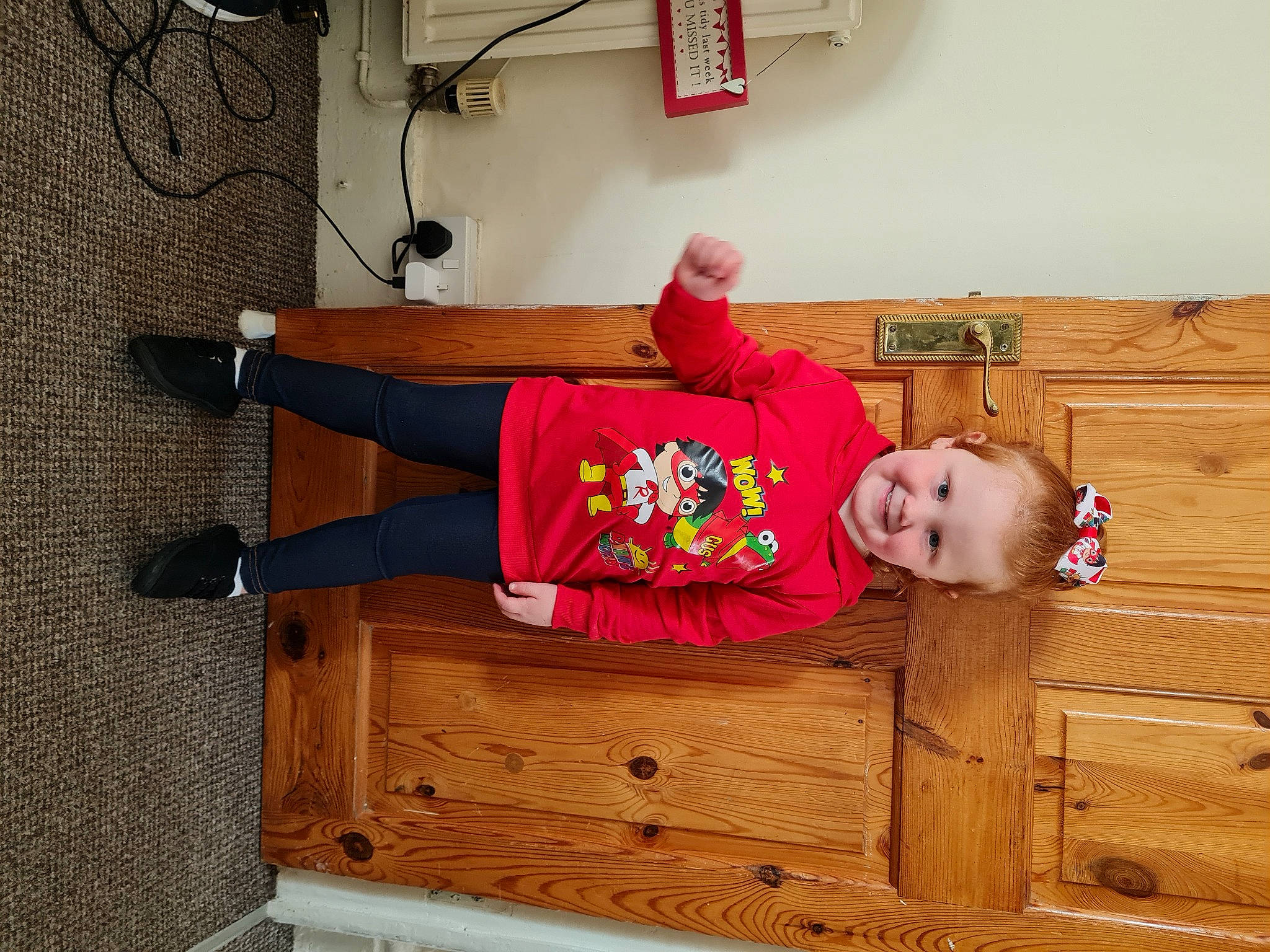 Hayley-rose joined the competition — help win amazing prizes! baby_toddler_clothing, child, door, fence, flooring, fun, happy, hardwood, hat, joy, knee, leg, outdoor_shoe, person, plant, smile, sweatpant, thigh, toddler, varnish