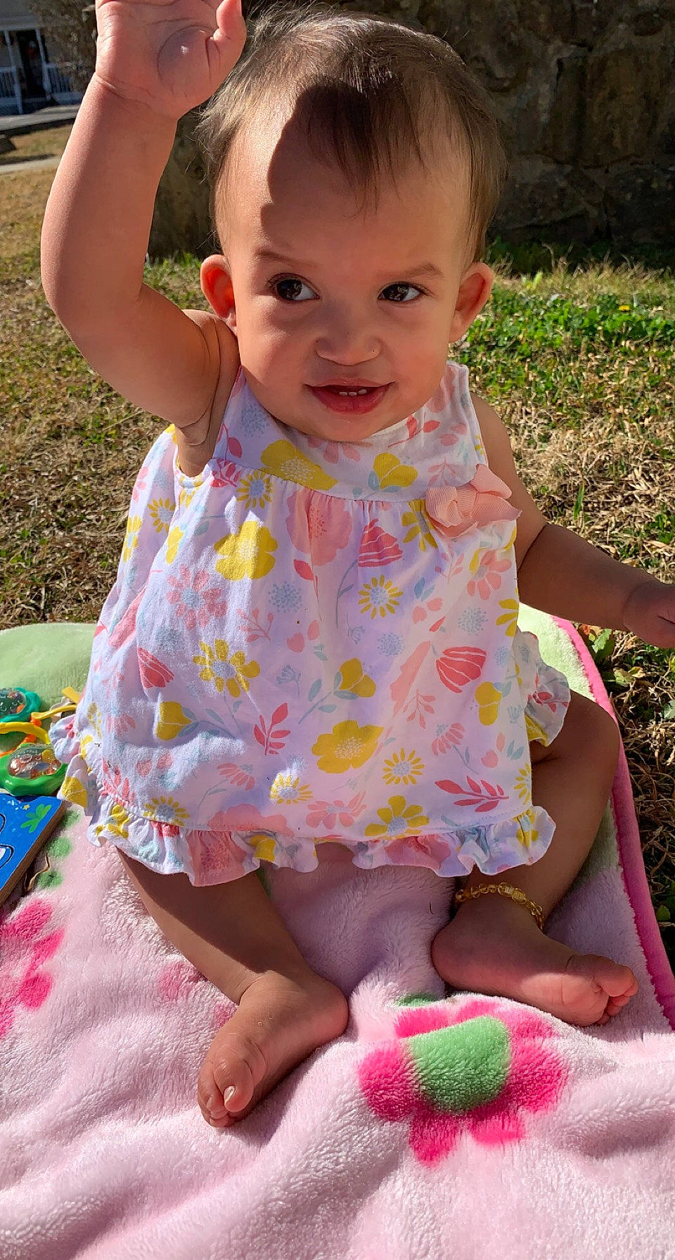 Alaiyah joined the competition — help win amazing prizes! arm, baby_toddler_clothing, child, dress, facial_expression, finger, fun, grass, green, hand, happy, leisure, people_in_nature, person, pink, plant, skin, sleeve, smile, summer