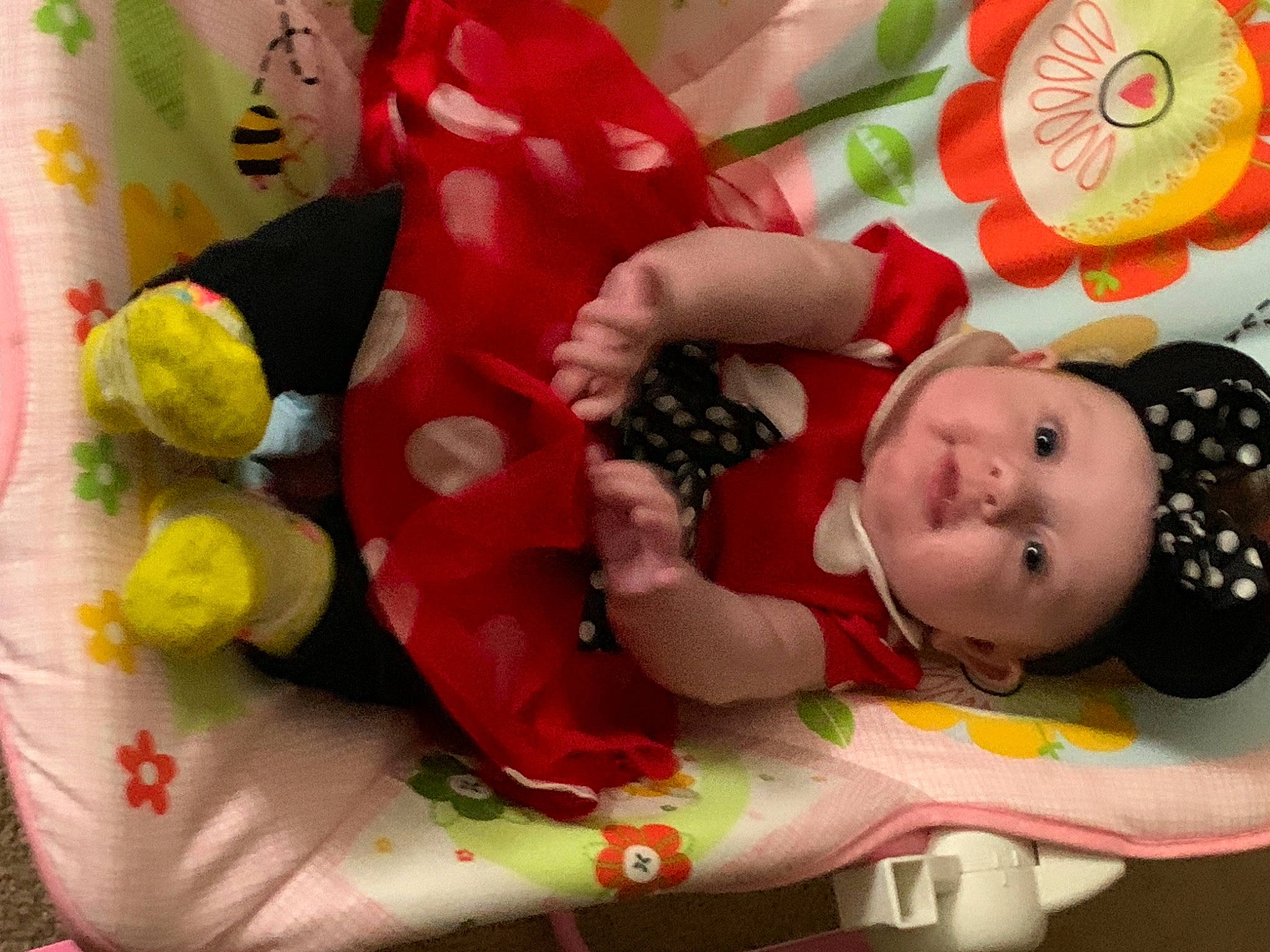 Ava is registered to the contest to win money with this photo: baby, baby_products, baby_toddler_clothing, baby_toys, carmine, child, event, fictional_character, fun, happy, headwear, holiday, lap, person, pink, play, room, stuffed_toy, sweetness, toddler