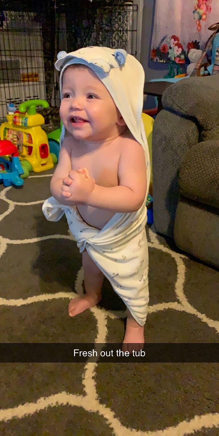 Alvin is registered to the contest to win money with this photo: baby, child, fun, headgear, person, play, smile, toddler