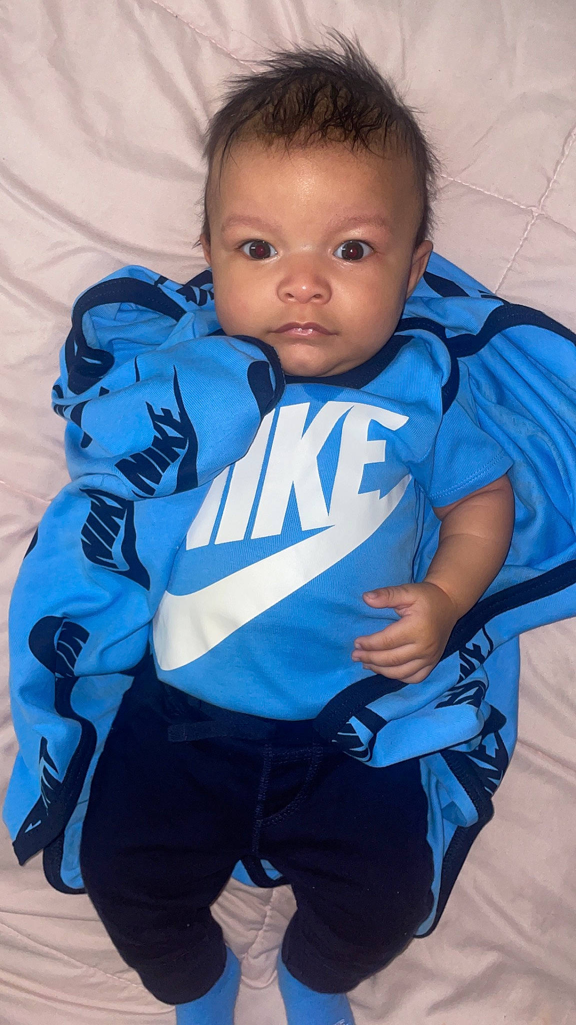 Junior joined the competition — help win amazing prizes! arm, azure, baby, baby_products, baby_toddler_clothing, cheek, child, electric_blue, eye, gesture, hand, happy, human_body, neck, outerwear, person, personal_protective_equipment, shoulder, sleeve, t_shirt