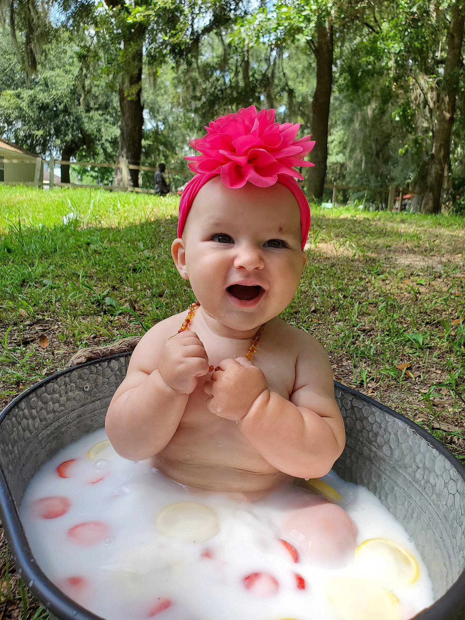 Bayleigh Journey is registered to the contest to win money with this photo: baby, baby_products, bathing, bathtub, child, fashion_accessory, hair_accessory, headgear, headwear, leisure, person, pink, product, toddler
