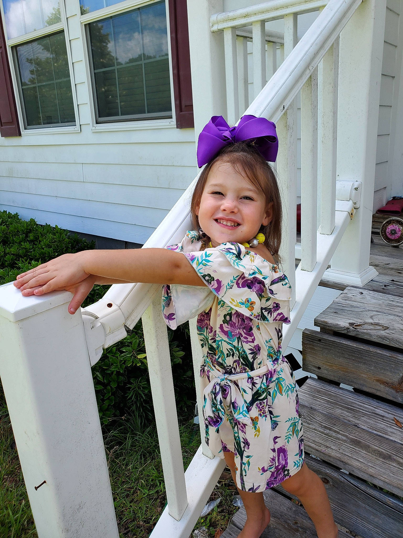 Charleigh Raine joined the competition — help win amazing prizes! baby_toddler_clothing, child, clothing, dress, headgear, joy, pattern, person, pink, purple, toddler, yard