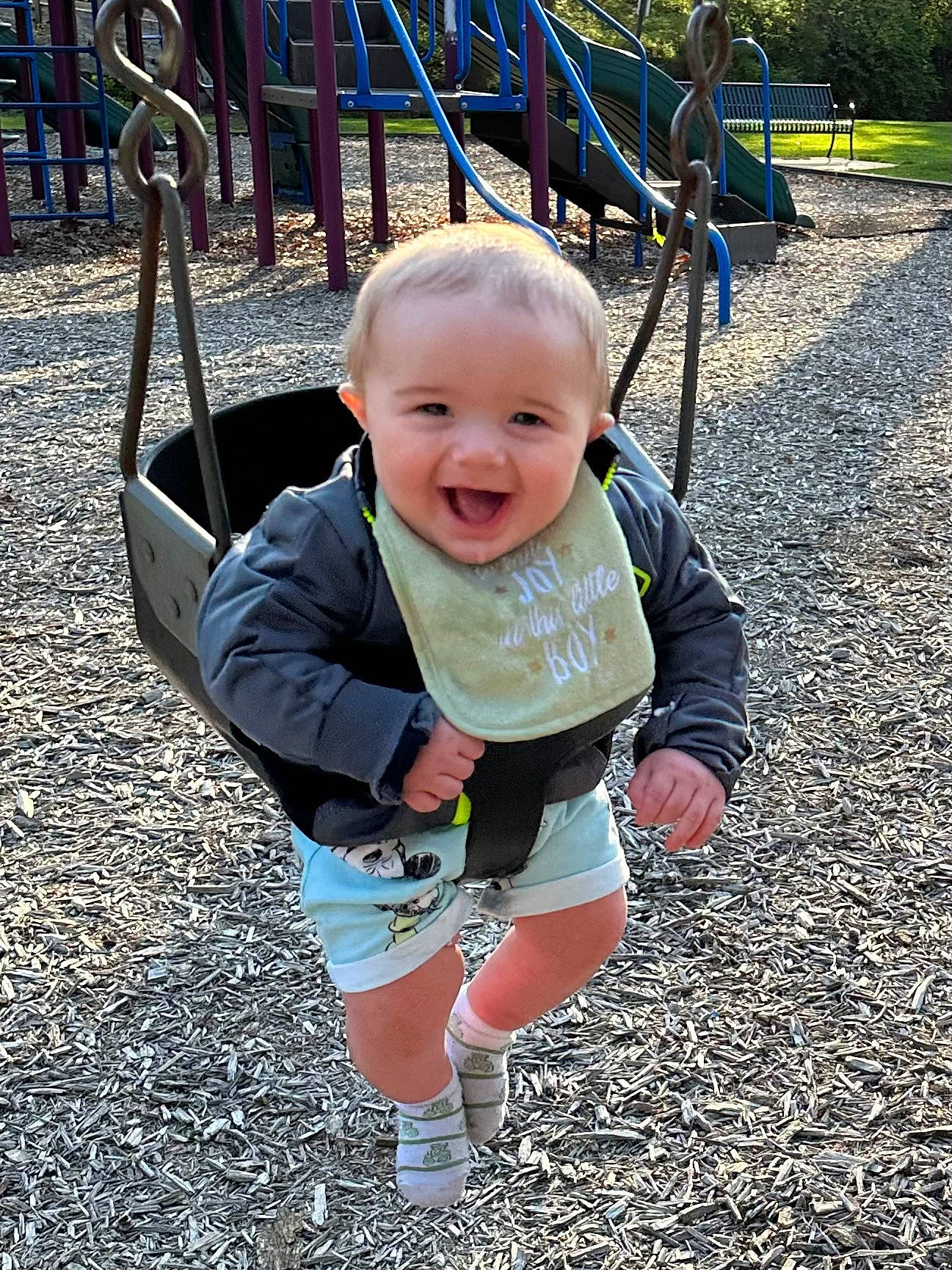 Elliot joined the competition — help win amazing prizes! baby, baby_toddler_clothing, child, city, fun, grass, happy, joy, laugh, leisure, people_in_nature, person, plant, play, playground, public_space, recreation, sleeve, smile, swing