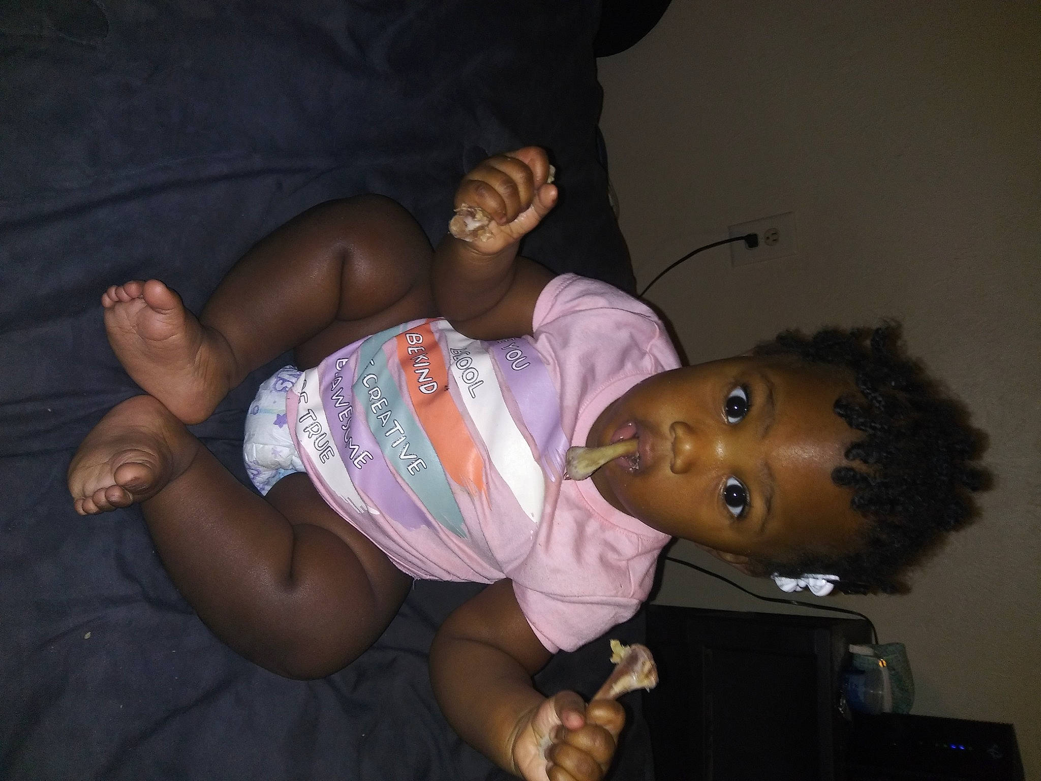 Charliebaby is registered to the contest to win money with this photo: abdomen, baby, chest, child, comfort, elbow, event, foot, fun, happy, hat, human_leg, knee, mouth, nail, person, room, t_shirt, thigh, toddler