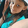 child, girl, hat, white_hat, car_seat, seatbelt, smile, portrait, long_hair, casual_clothing, closeup, young, happy, indoor, seatbelt_strap, person, face, headwear, child_in_car, natural_light