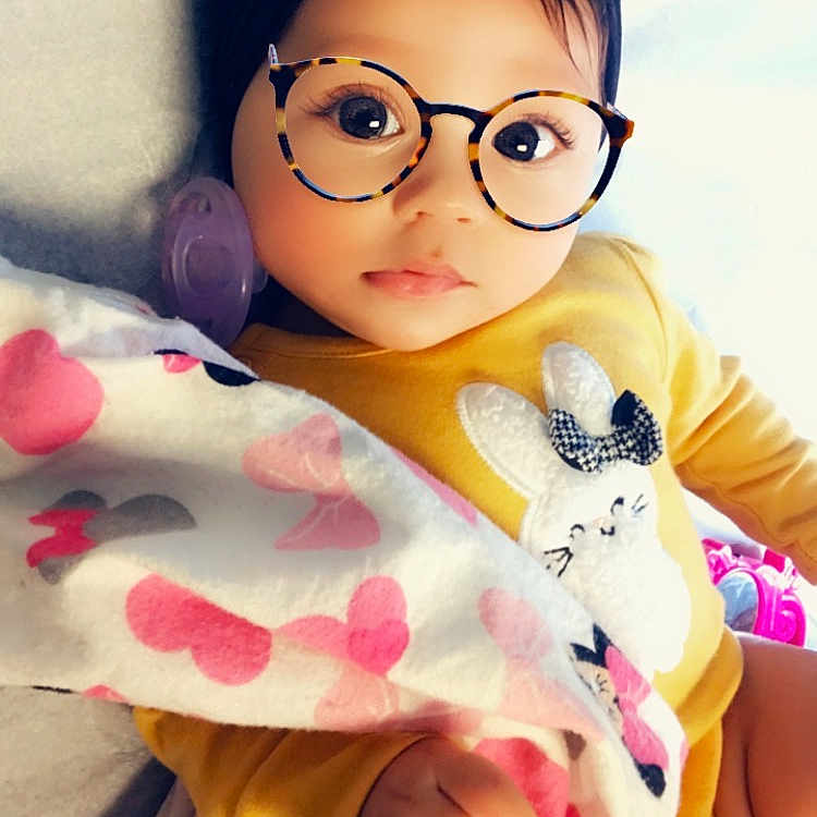 Maleni is registered to the contest to win money with this photo: baby, black_hair, cheek, child, eyewear, glasses, lip, pink, skin, stuffed_toy, textile, toddler, toy, vision_care